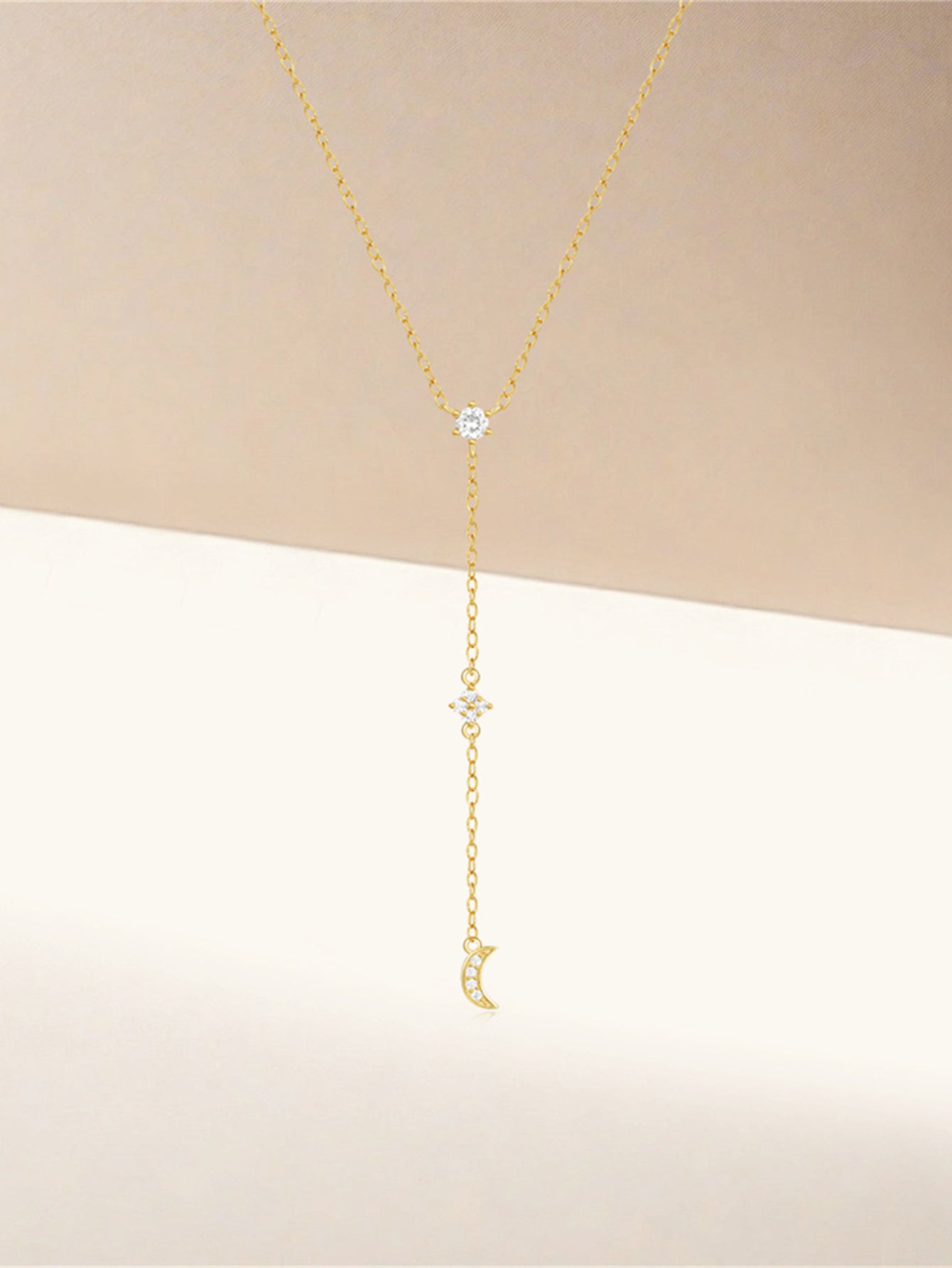 925 Sterling Silver Moon & Star Drop Necklace