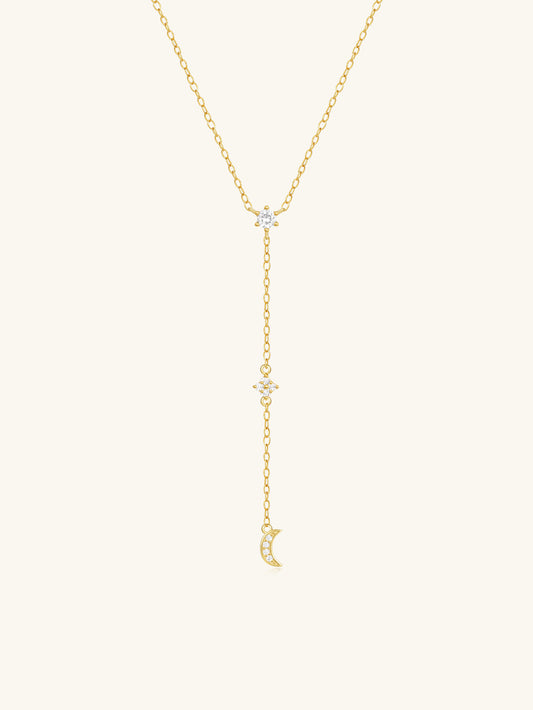 925 Sterling Silver Moon & Star Drop Necklace