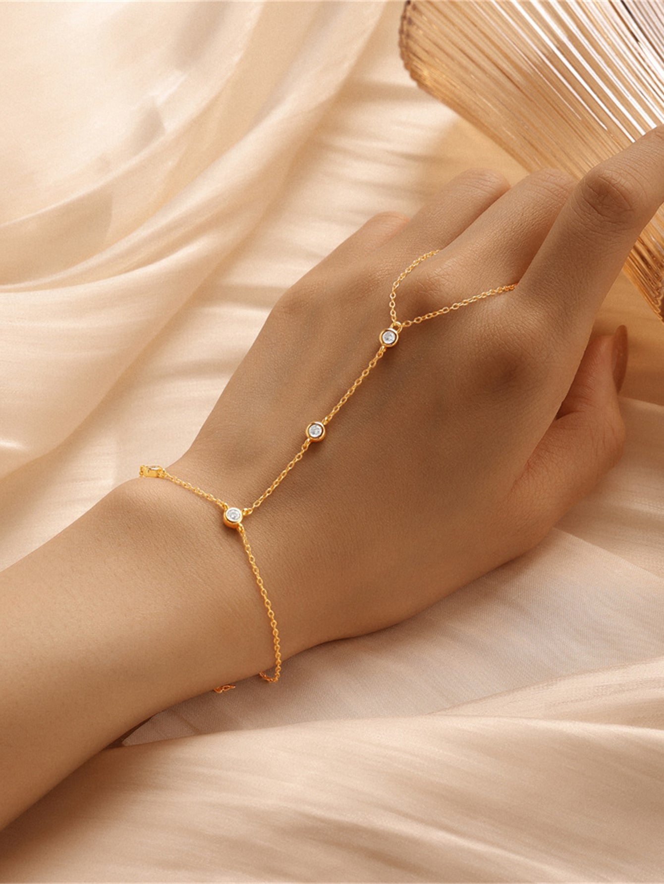 925 Sterling Silver Lotus Zircon Hand Chain Bracelet