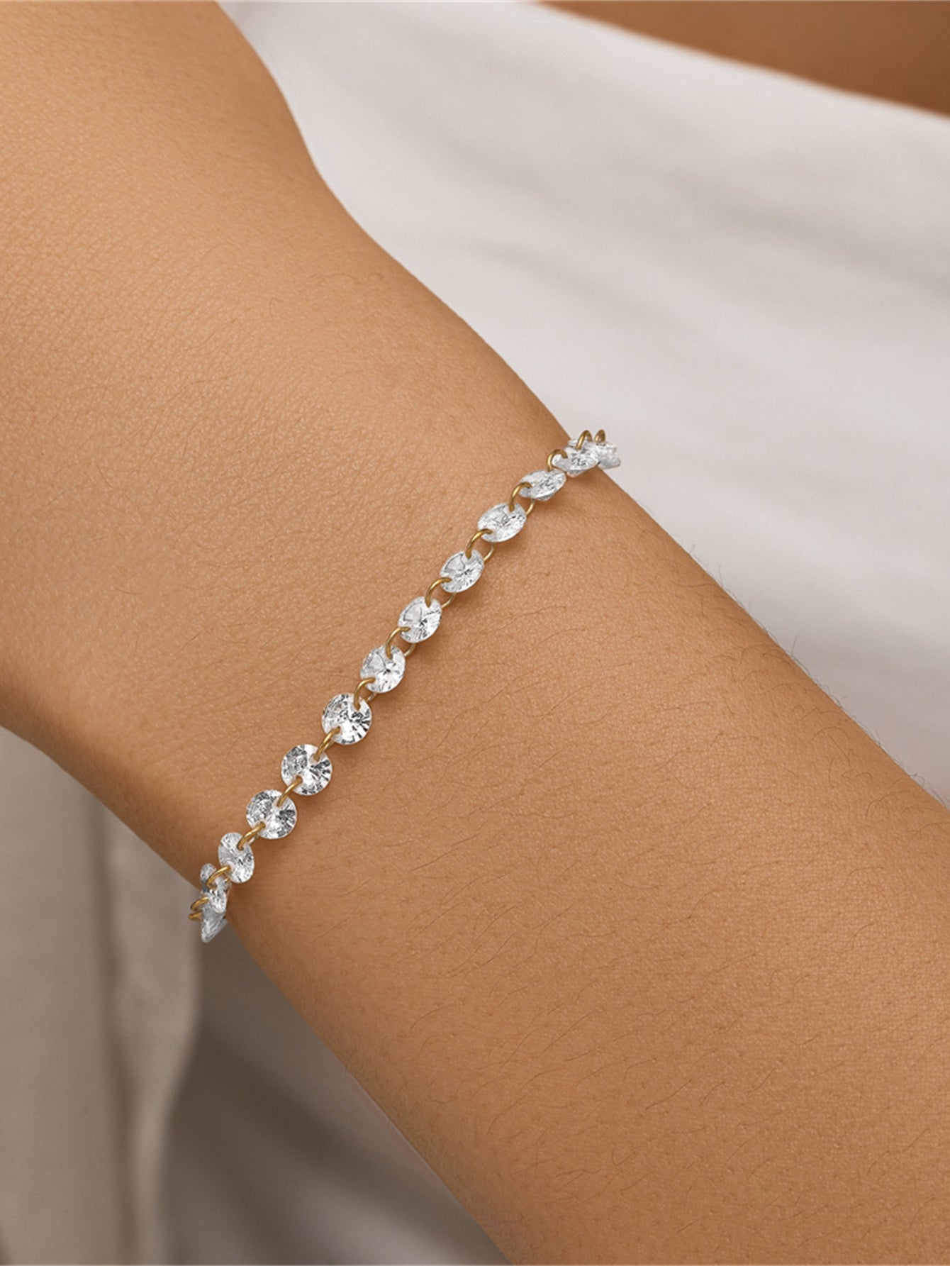 925 Sterling Silver Minimalist Zircon Chain Bracelet