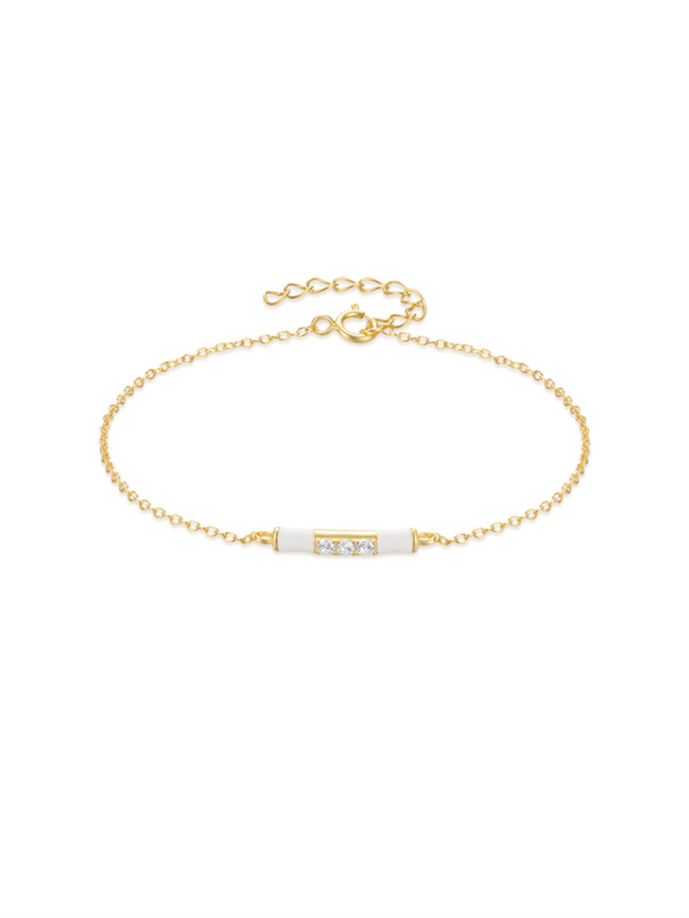 925 Sterling Silver White Enamel Zircon Chain Bracelet