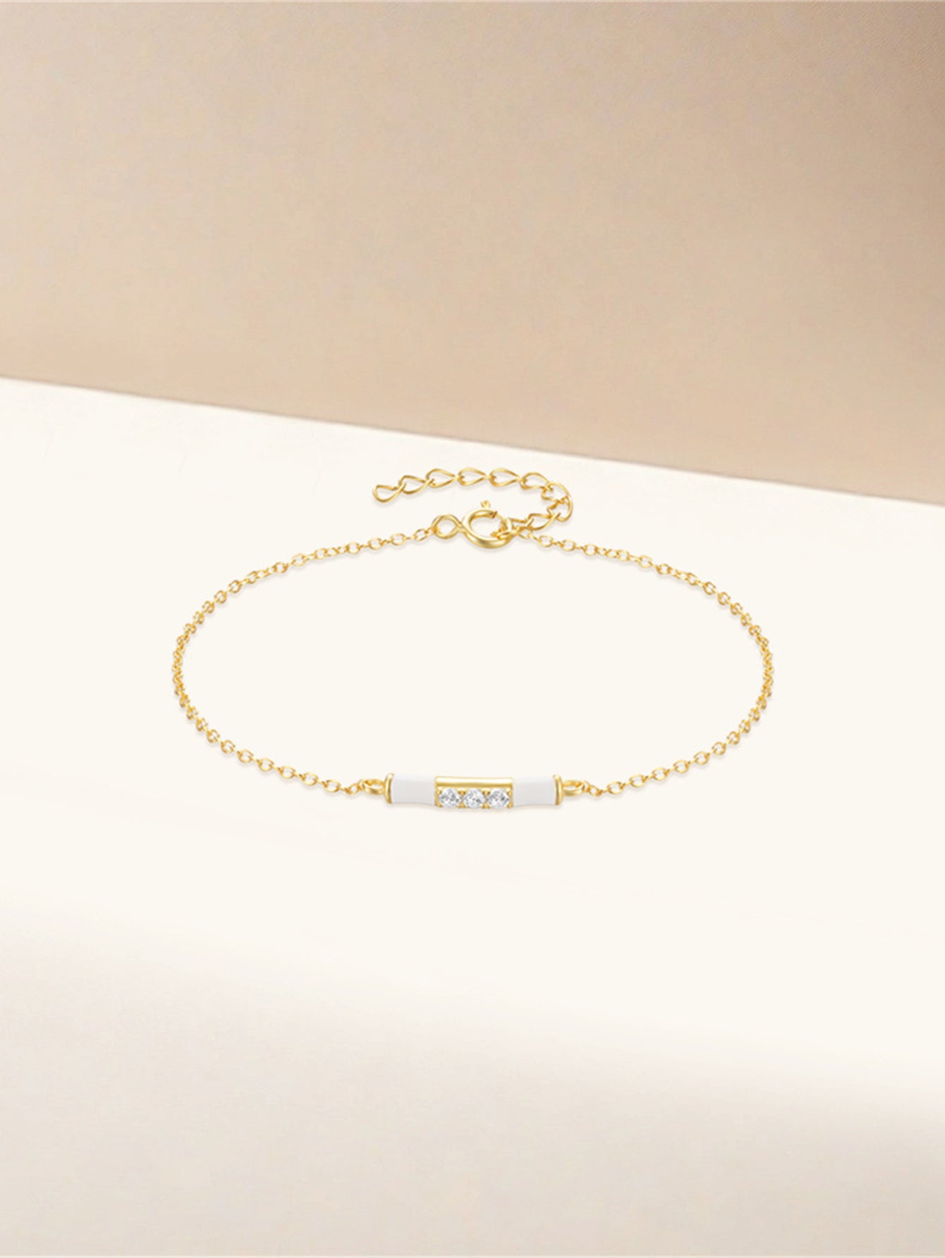 925 Sterling Silver White Enamel Zircon Chain Bracelet