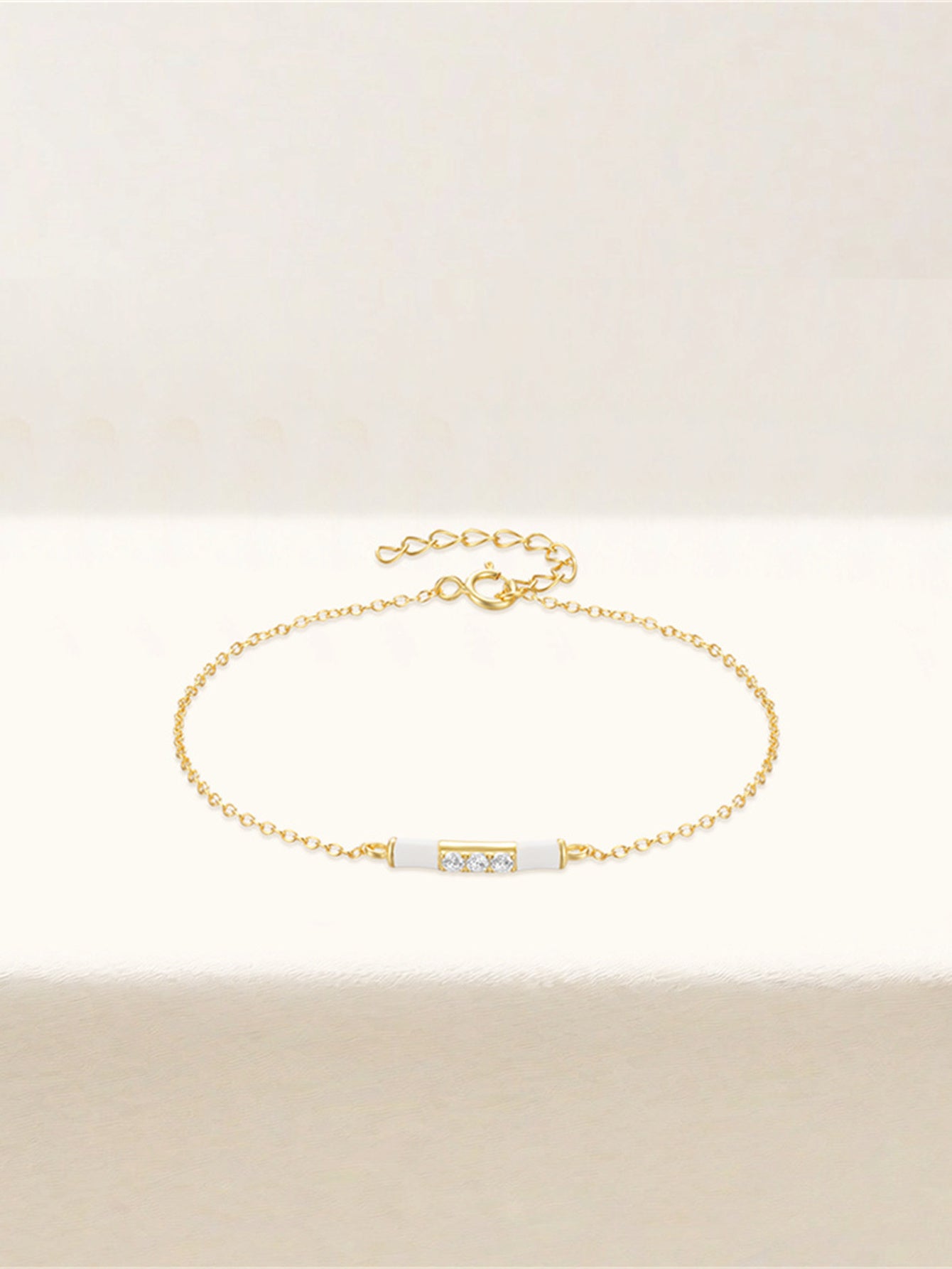 925 Sterling Silver White Enamel Zircon Chain Bracelet
