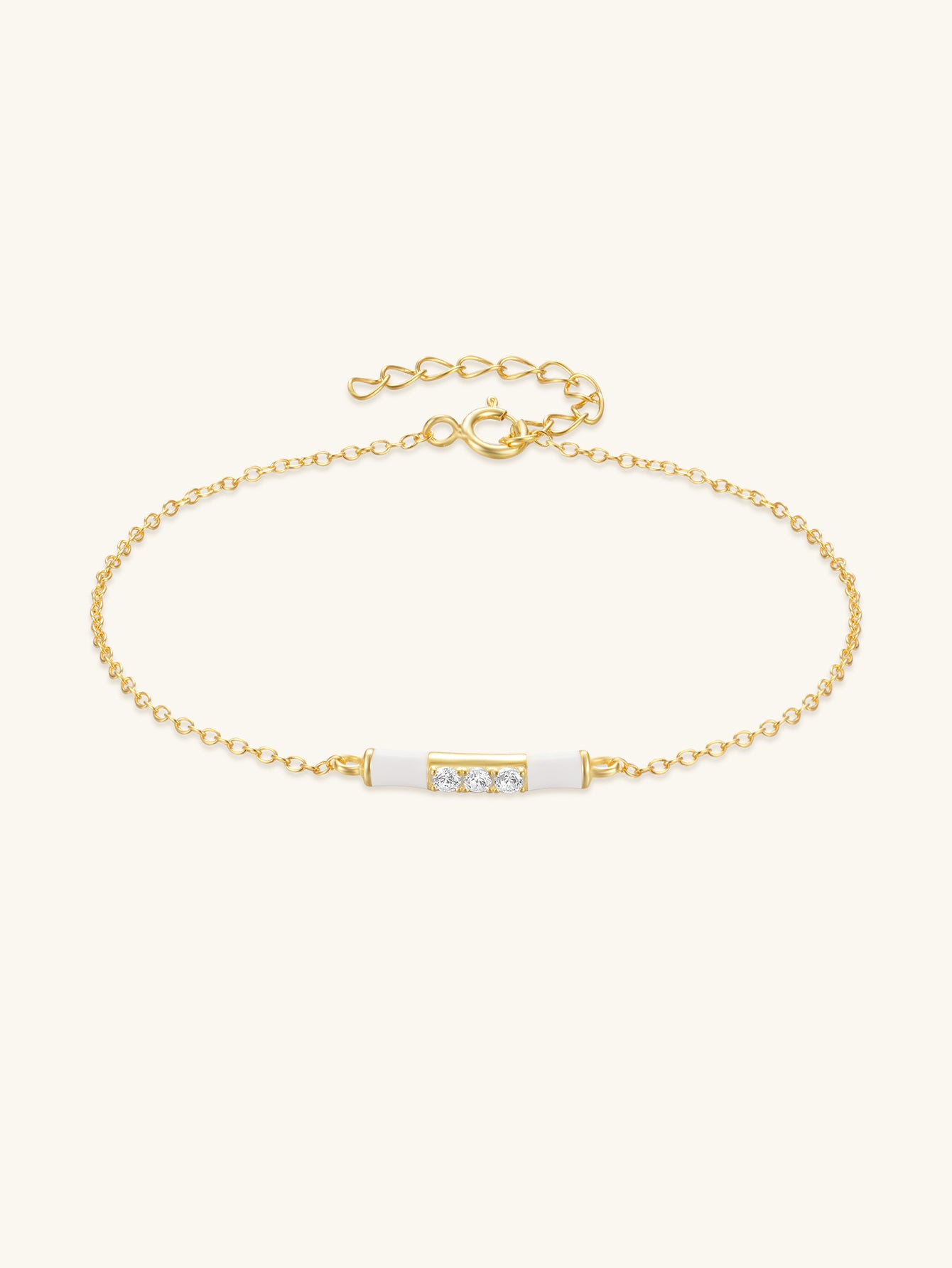 925 Sterling Silver White Enamel Zircon Chain Bracelet