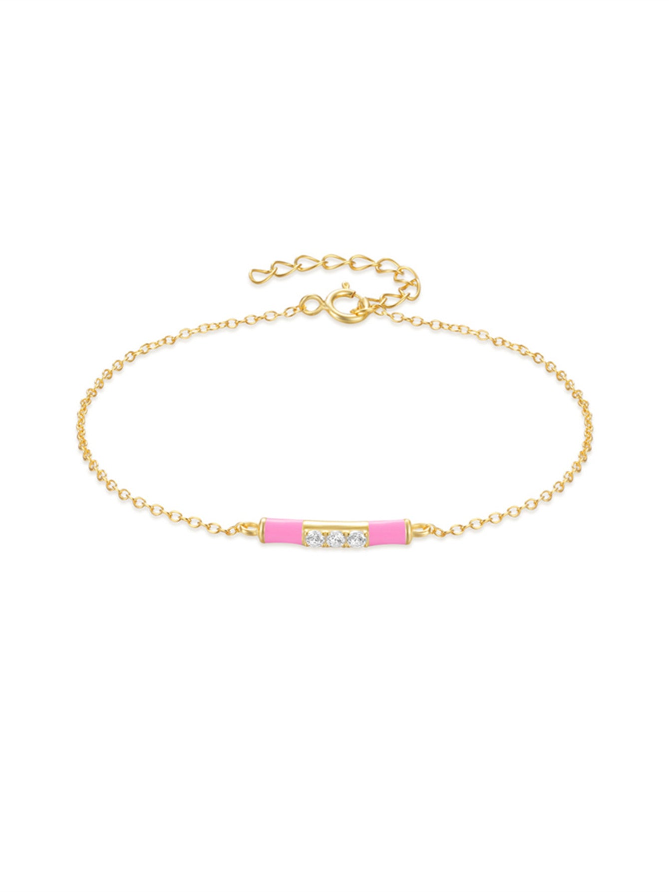 925 Sterling Silver White Enamel Zircon Chain Bracelet