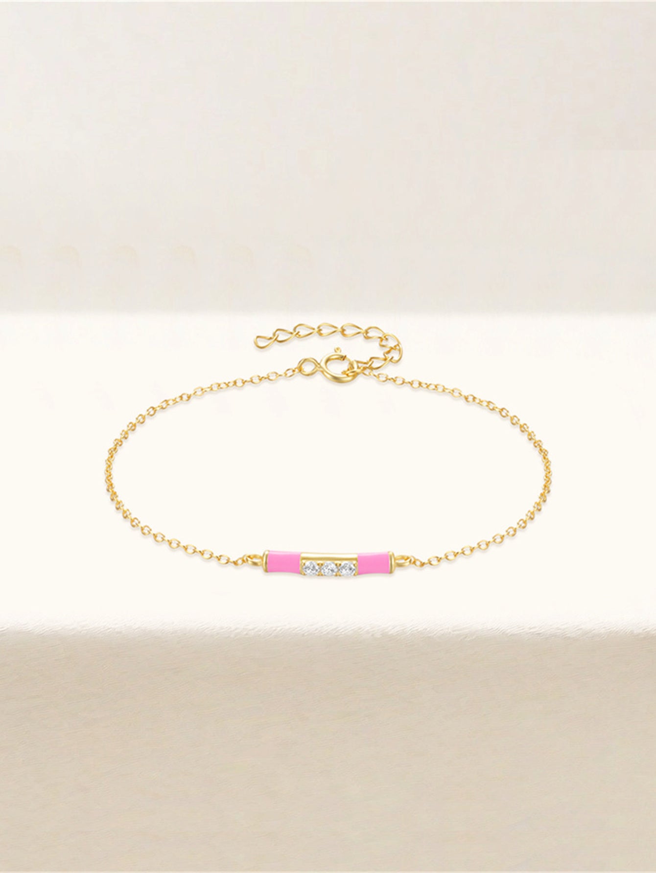 925 Sterling Silver White Enamel Zircon Chain Bracelet