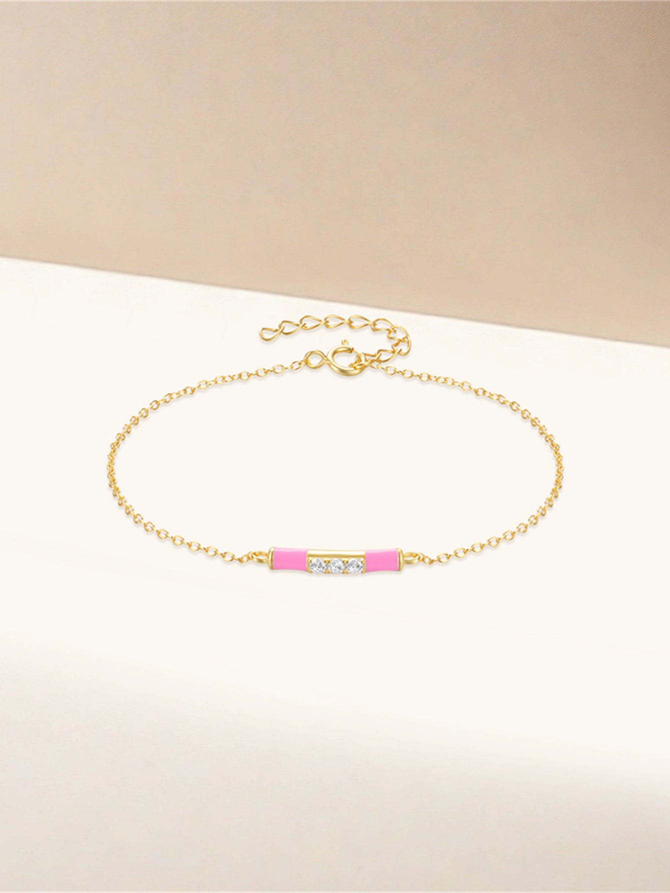 925 Sterling Silver White Enamel Zircon Chain Bracelet