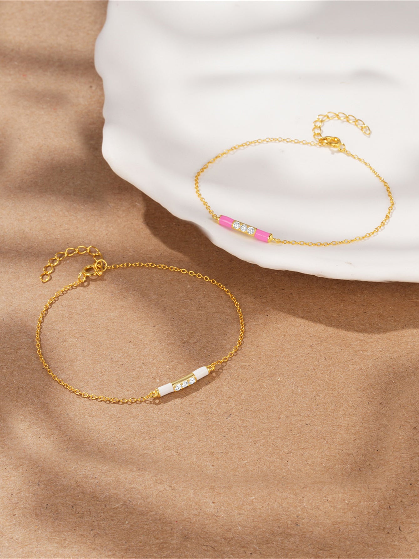 925 Sterling Silver White Enamel Zircon Chain Bracelet