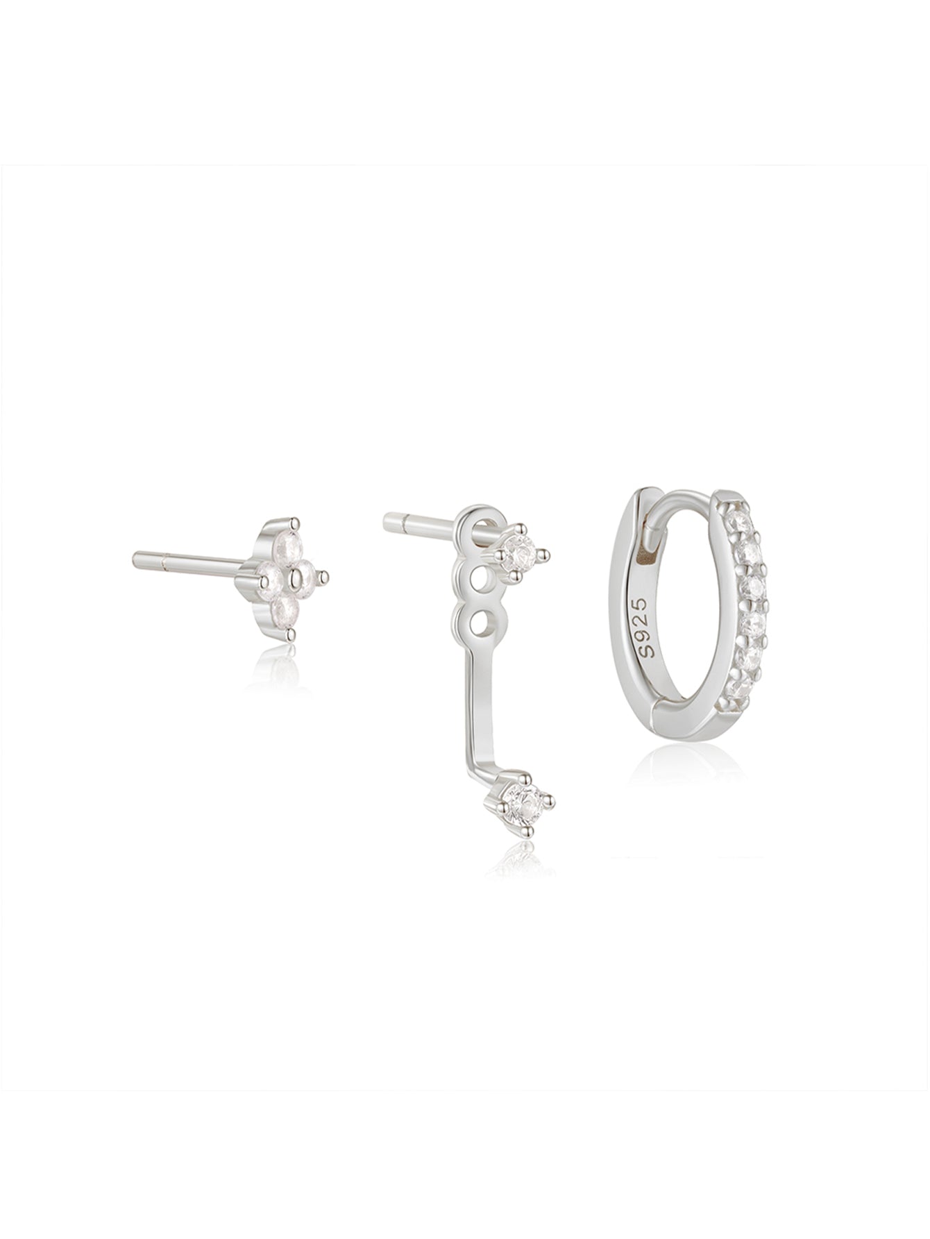 925 Sterling Silver Asymmetrical Zircon Hoop & Stud Earring Set