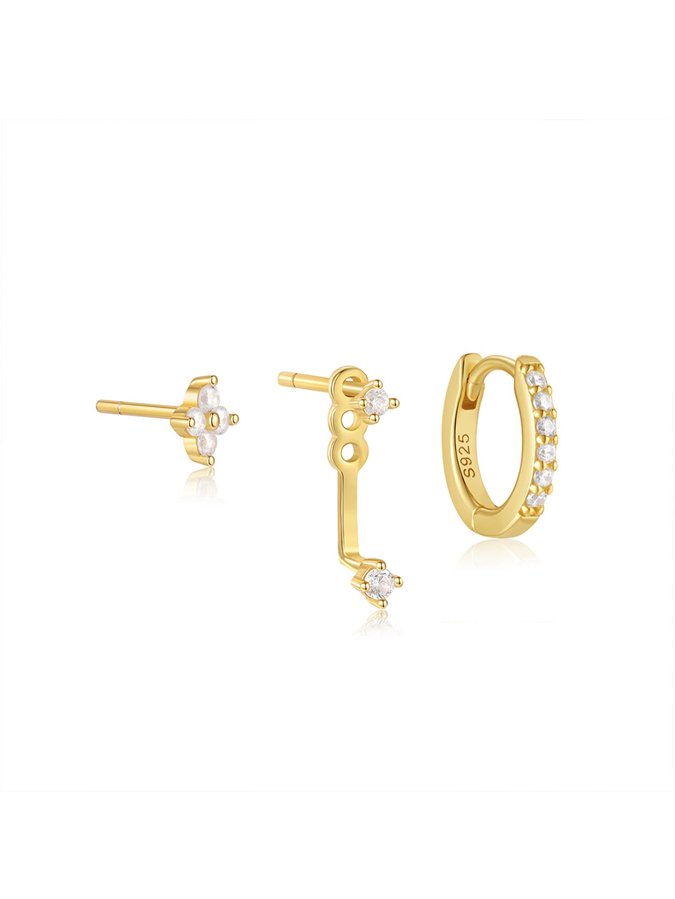 925 Sterling Silver Asymmetrical Zircon Hoop & Stud Earring Set