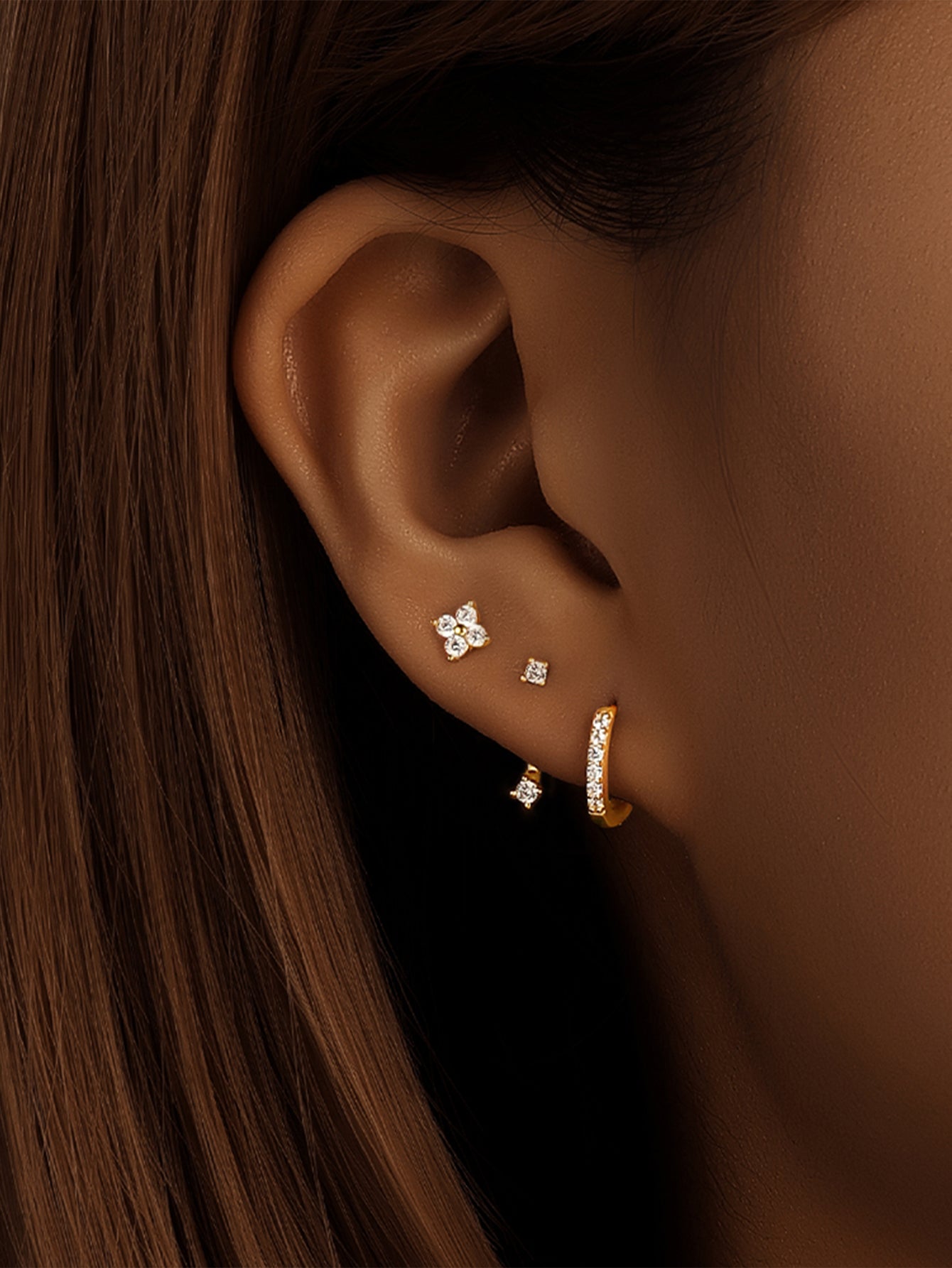 925 Sterling Silver Asymmetrical Zircon Hoop & Stud Earring Set