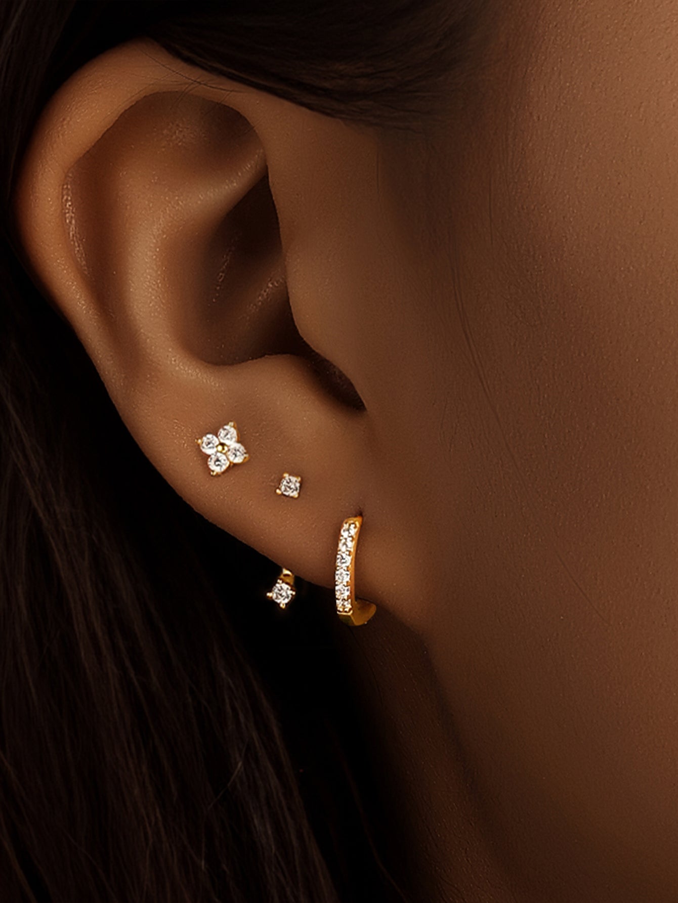 925 Sterling Silver Asymmetrical Zircon Hoop & Stud Earring Set