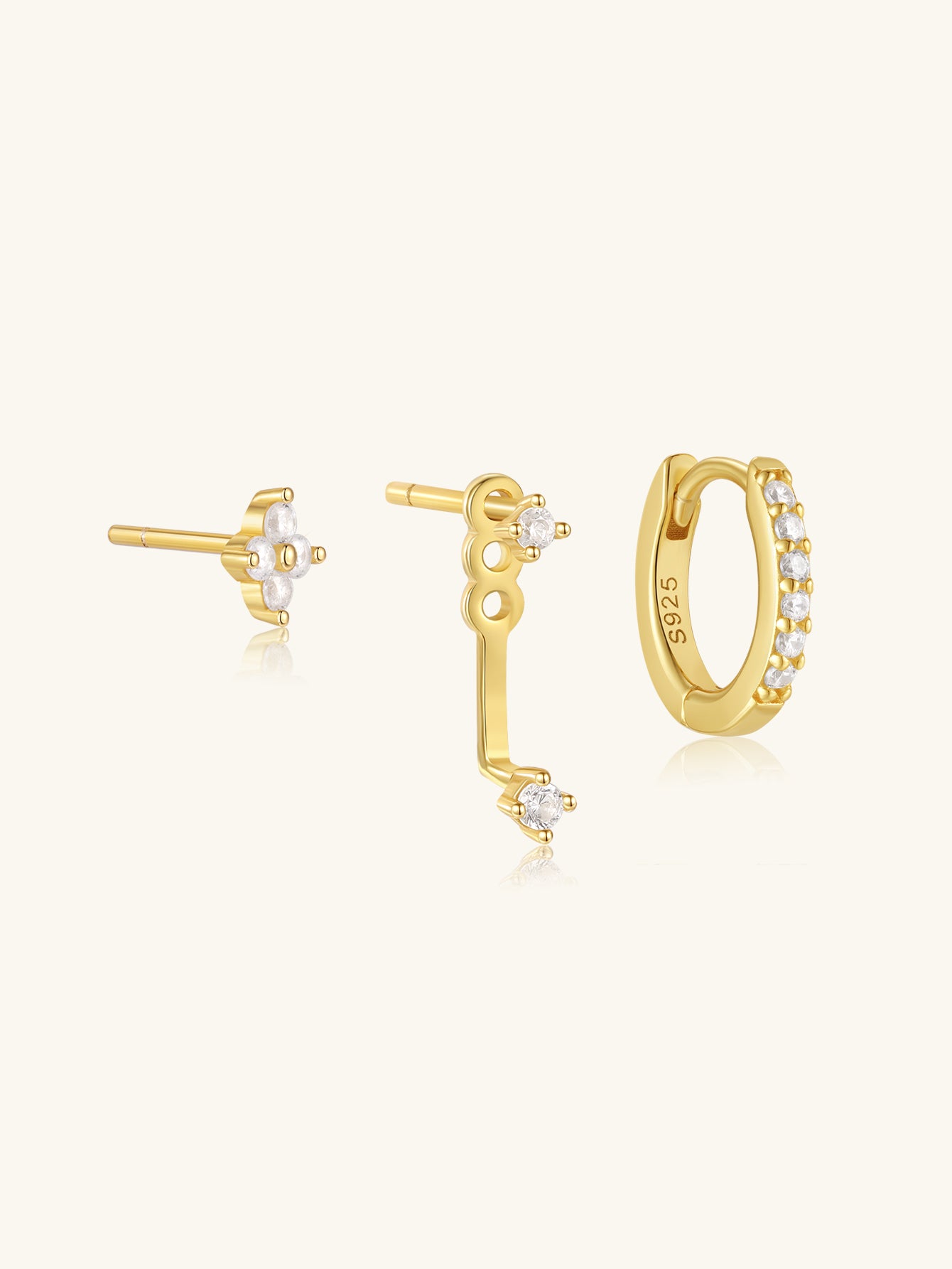 925 Sterling Silver Asymmetrical Zircon Hoop & Stud Earring Set