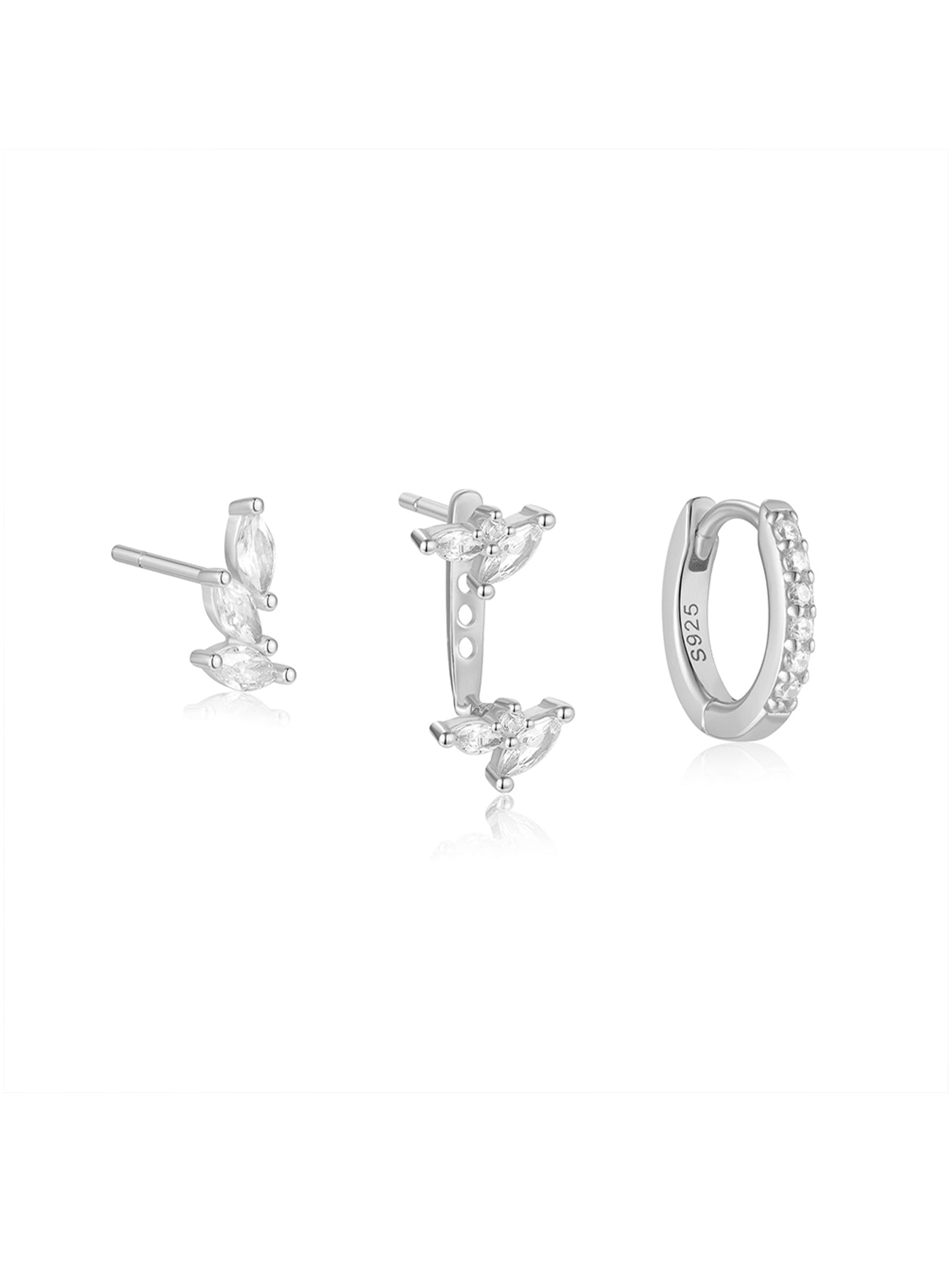 925 Sterling Silver Marquise Zircon Huggie Earring Set