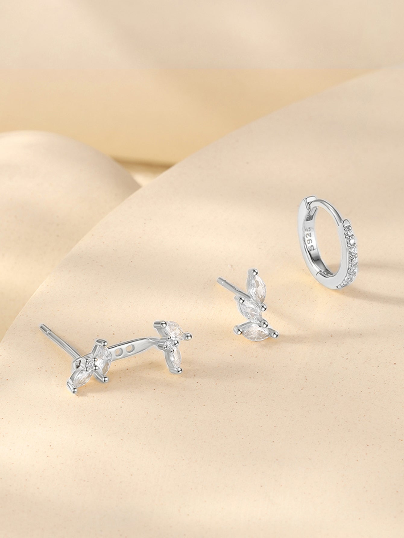 925 Sterling Silver Marquise Zircon Huggie Earring Set