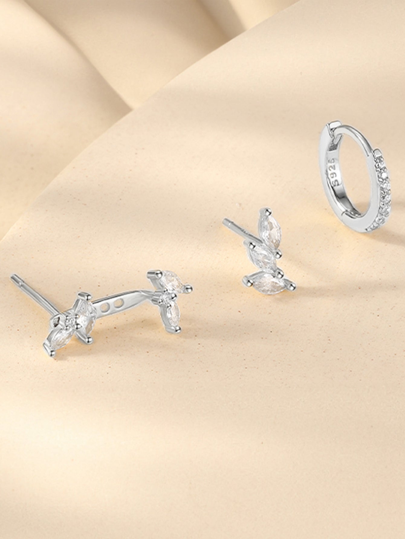 925 Sterling Silver Marquise Zircon Huggie Earring Set