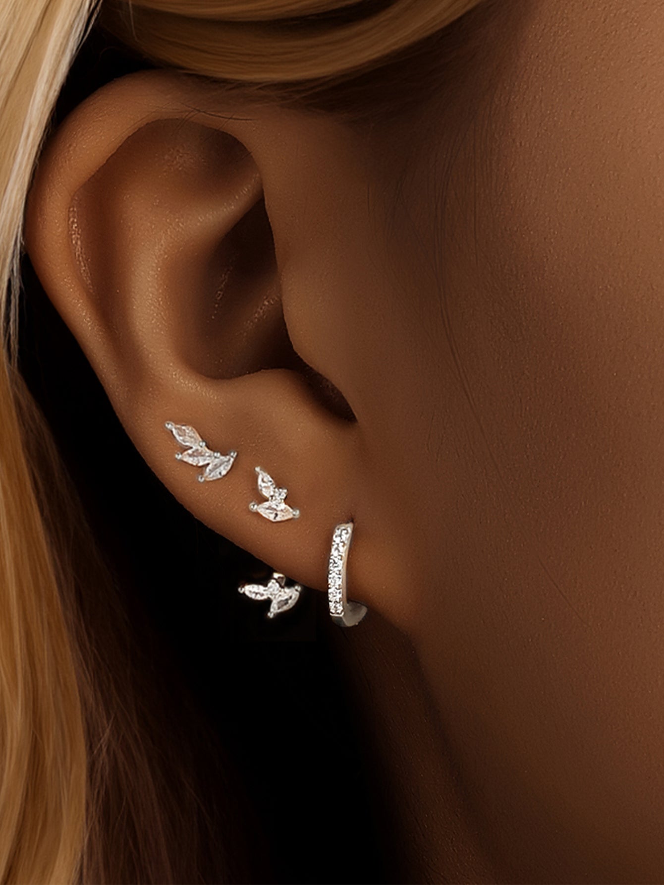 925 Sterling Silver Marquise Zircon Huggie Earring Set