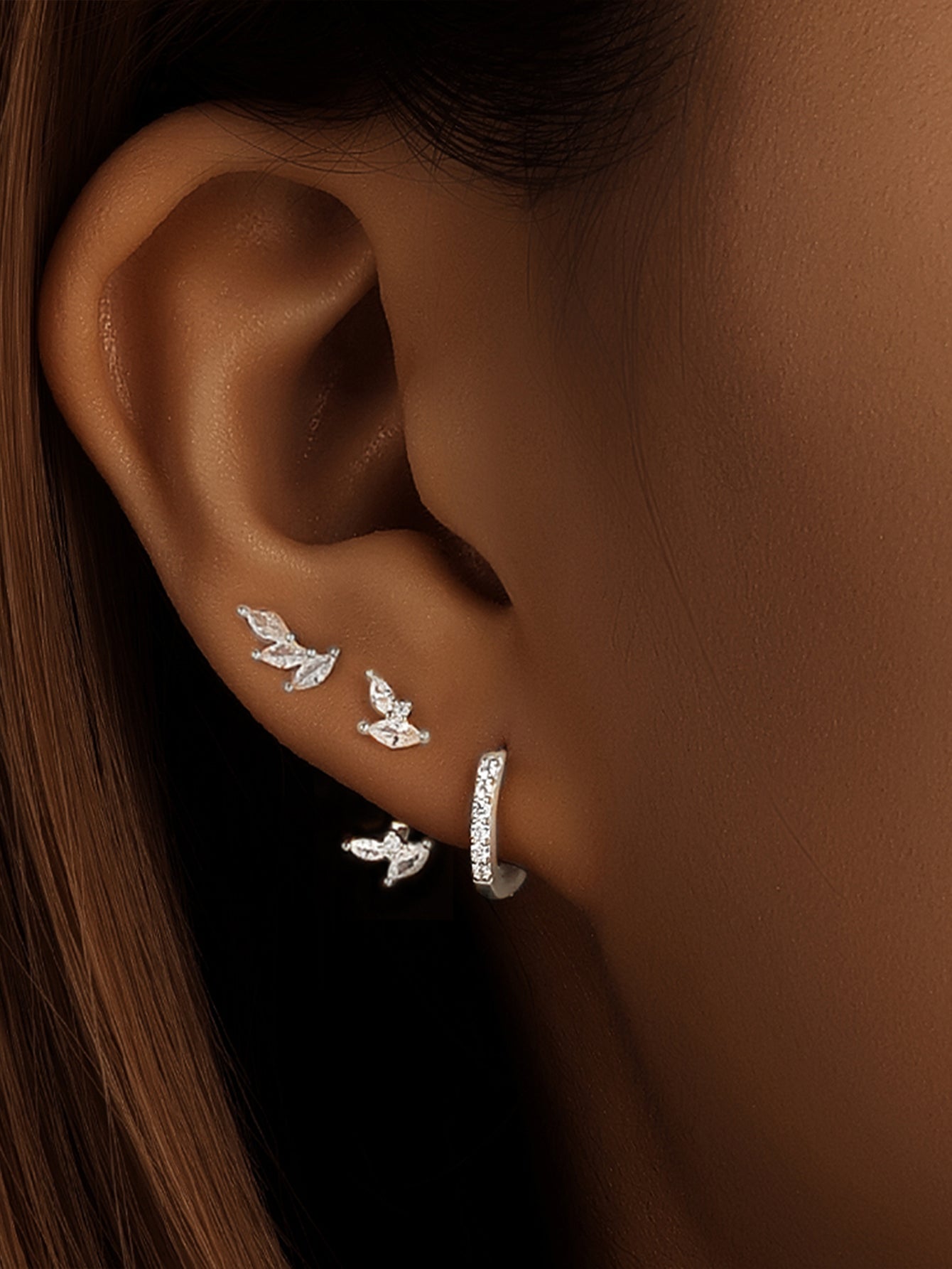 925 Sterling Silver Marquise Zircon Huggie Earring Set