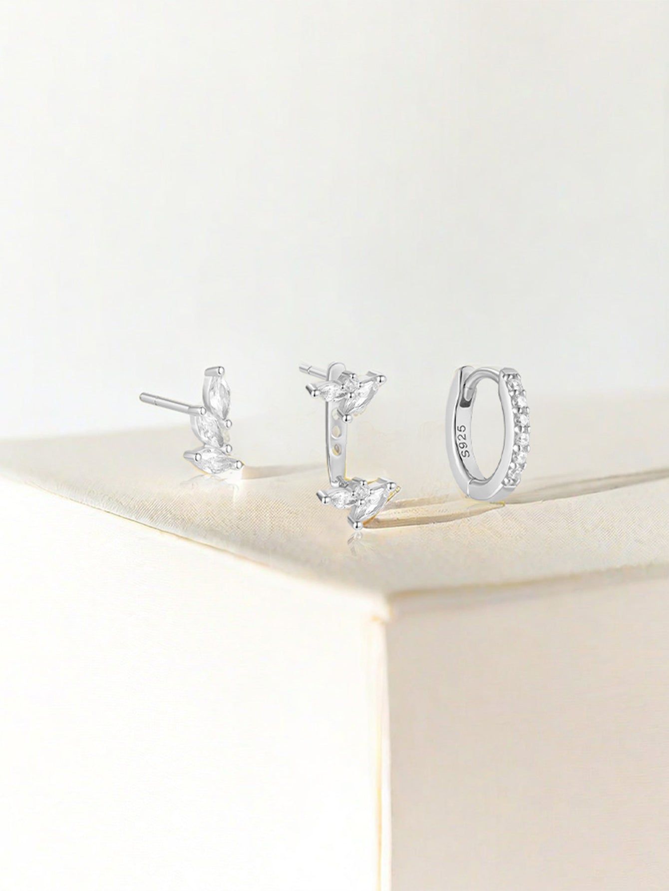 925 Sterling Silver Marquise Zircon Huggie Earring Set