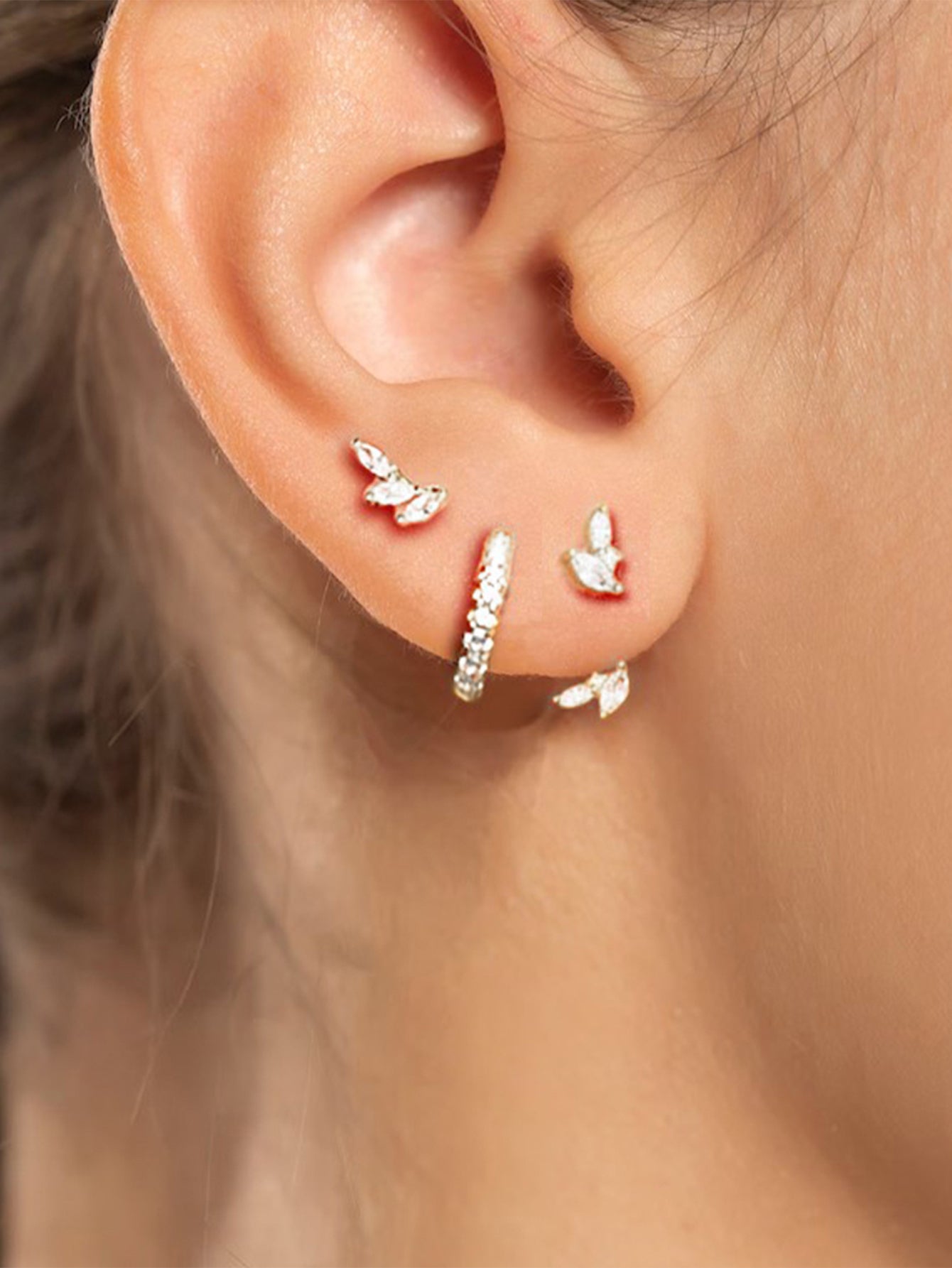925 Sterling Silver Marquise Zircon Huggie Earring Set