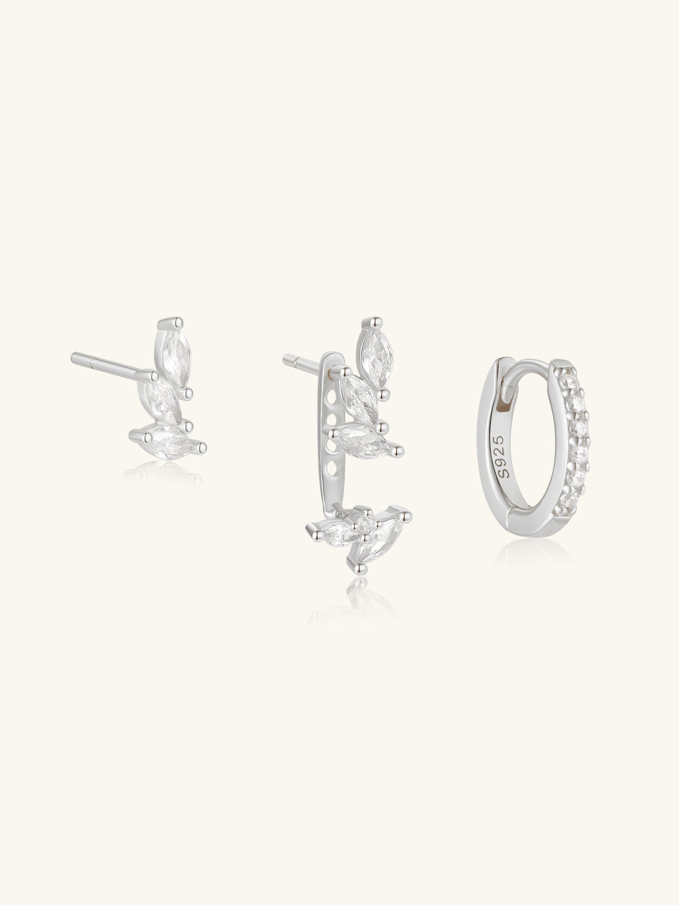 925 Sterling Silver Marquise Zircon Huggie Earring Set