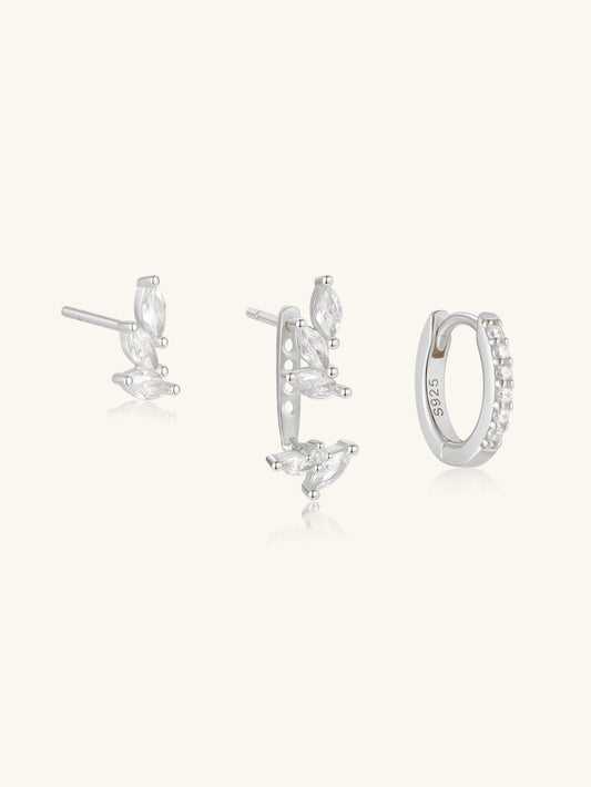 925 Sterling Silver Marquise Zircon Huggie Earring Set