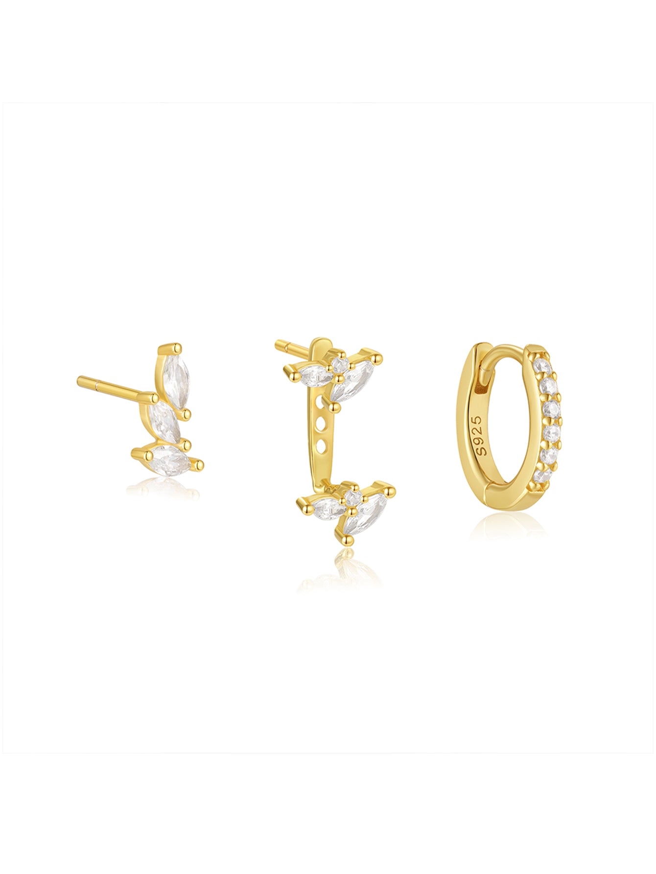 925 Sterling Silver Marquise Zircon Huggie Earring Set
