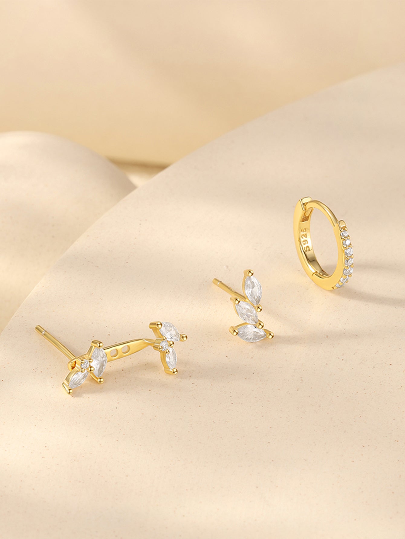 925 Sterling Silver Marquise Zircon Huggie Earring Set