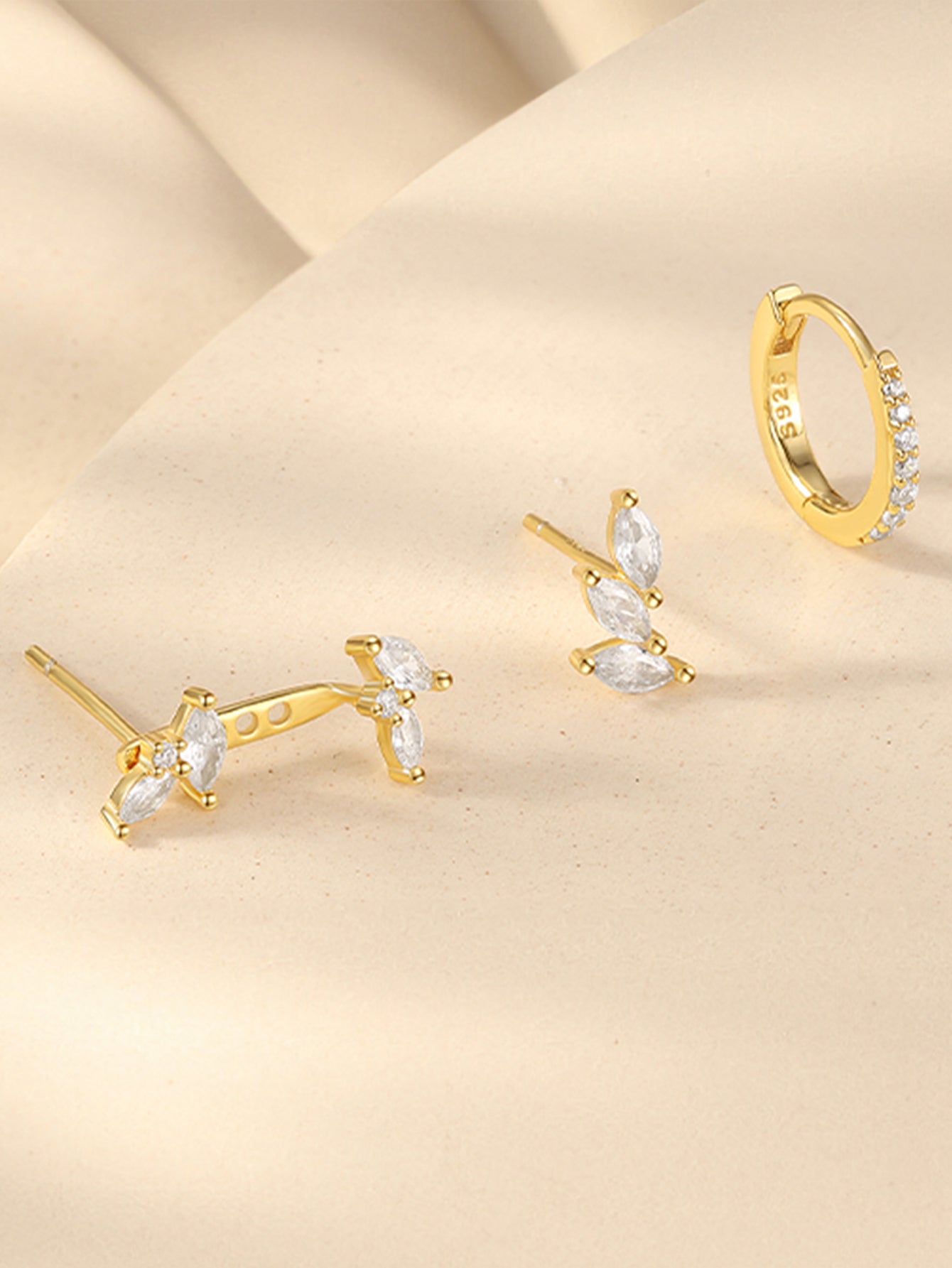 925 Sterling Silver Marquise Zircon Huggie Earring Set