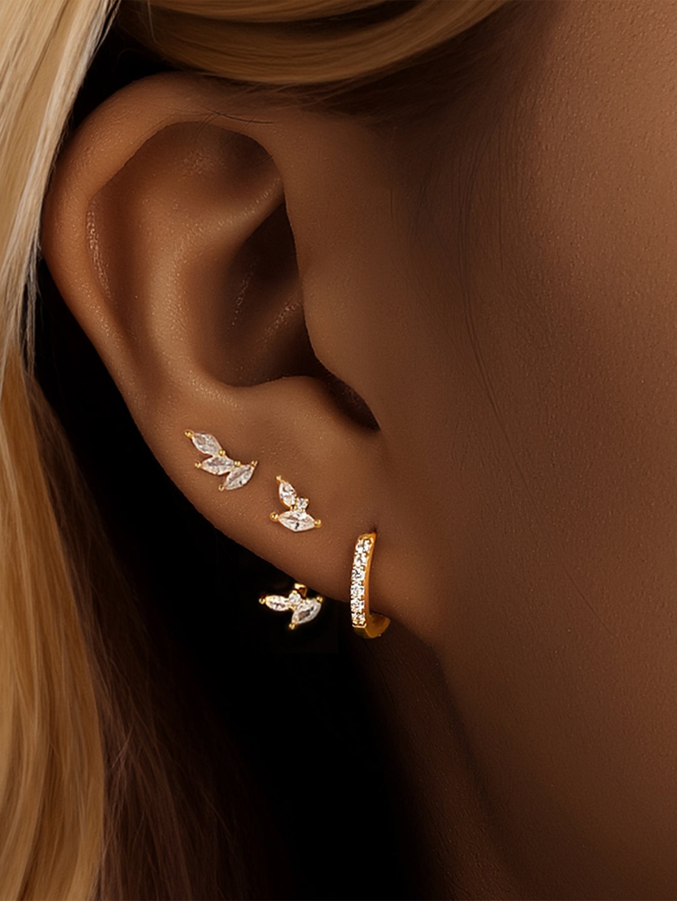 925 Sterling Silver Marquise Zircon Huggie Earring Set