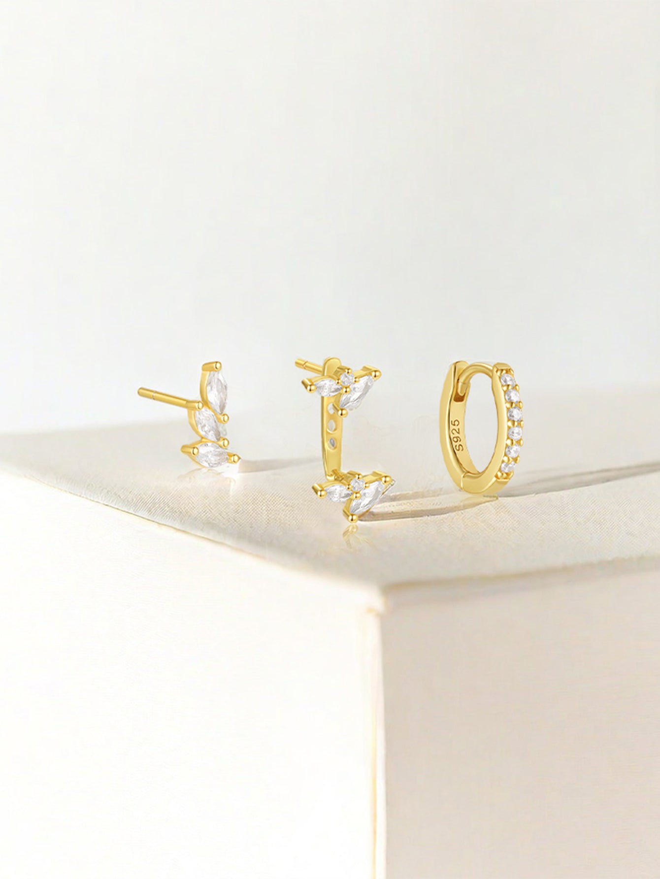 925 Sterling Silver Marquise Zircon Huggie Earring Set
