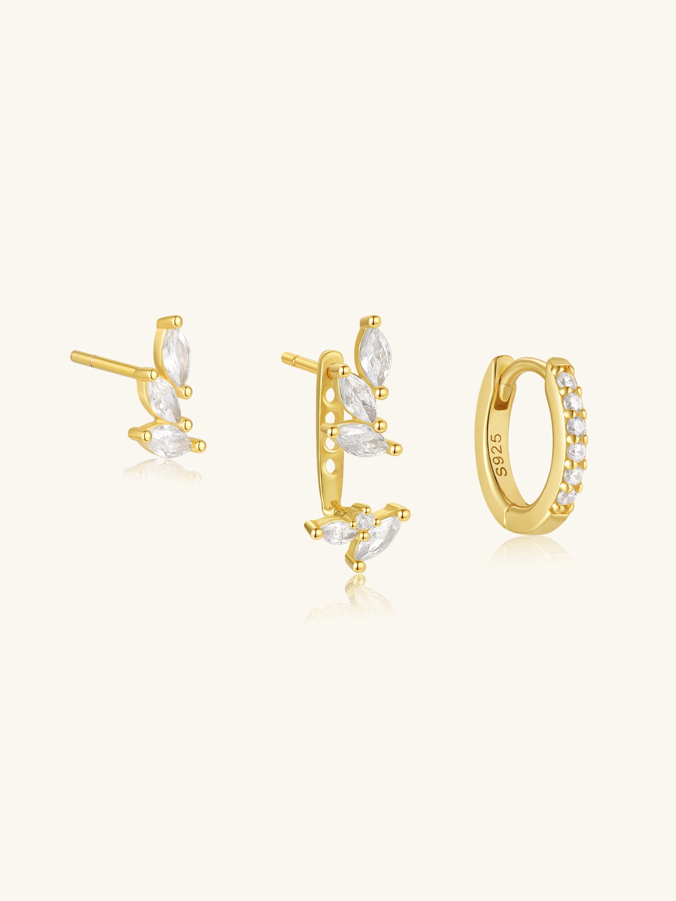925 Sterling Silver Marquise Zircon Huggie Earring Set