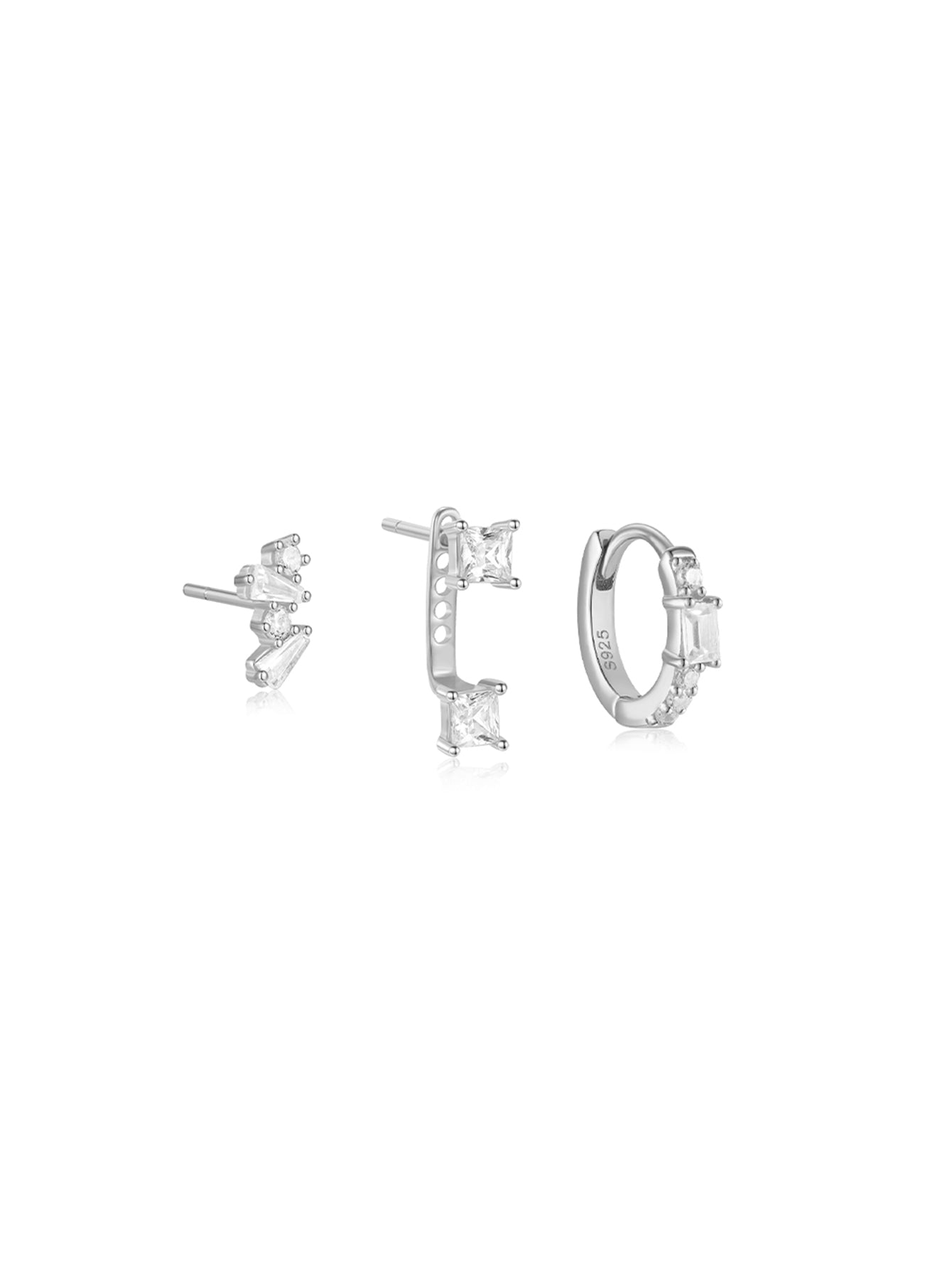 925 Sterling Silver Geometric Zircon Huggie Earring Set