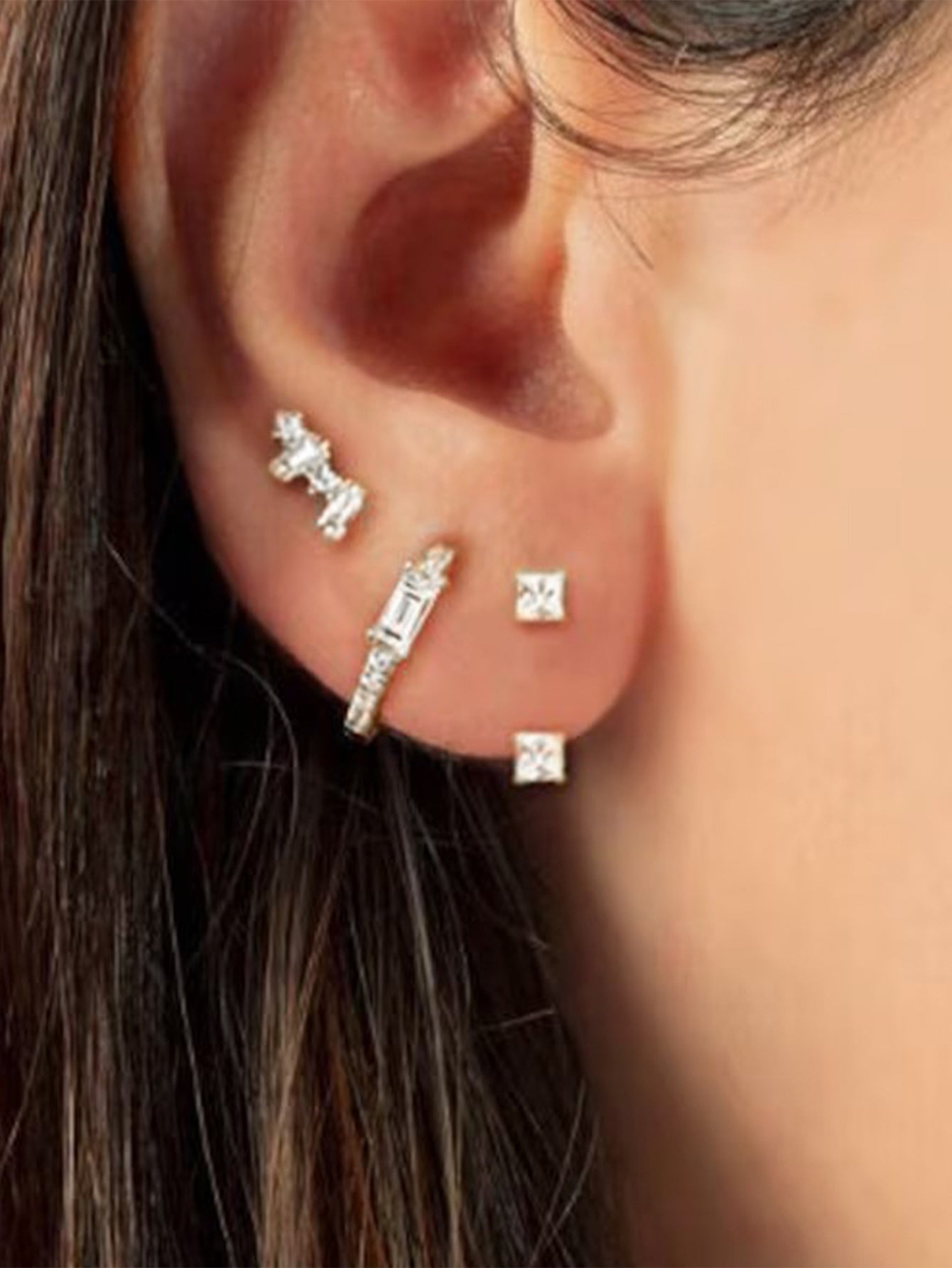 925 Sterling Silver Geometric Zircon Huggie Earring Set