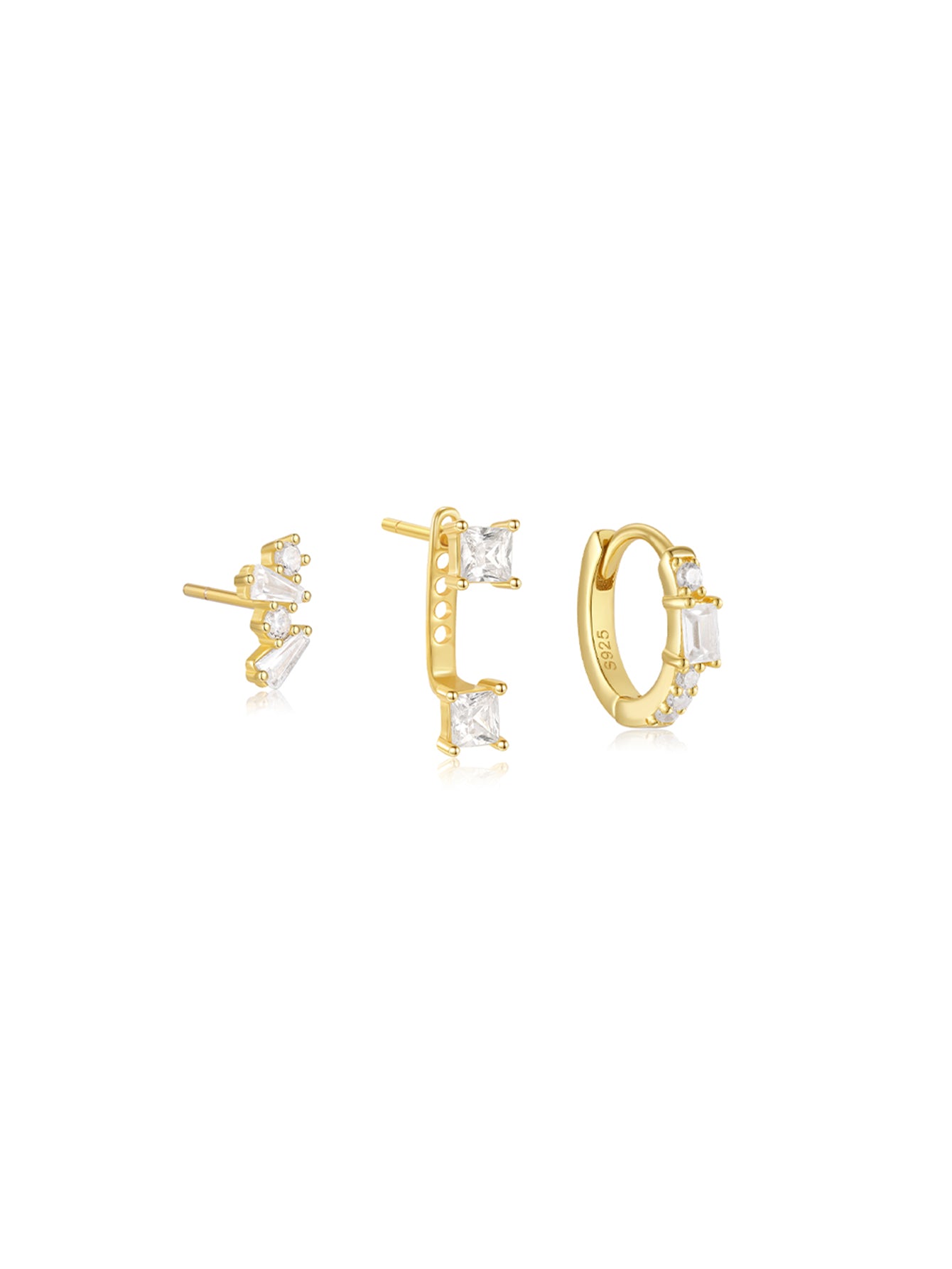 925 Sterling Silver Geometric Zircon Huggie Earring Set