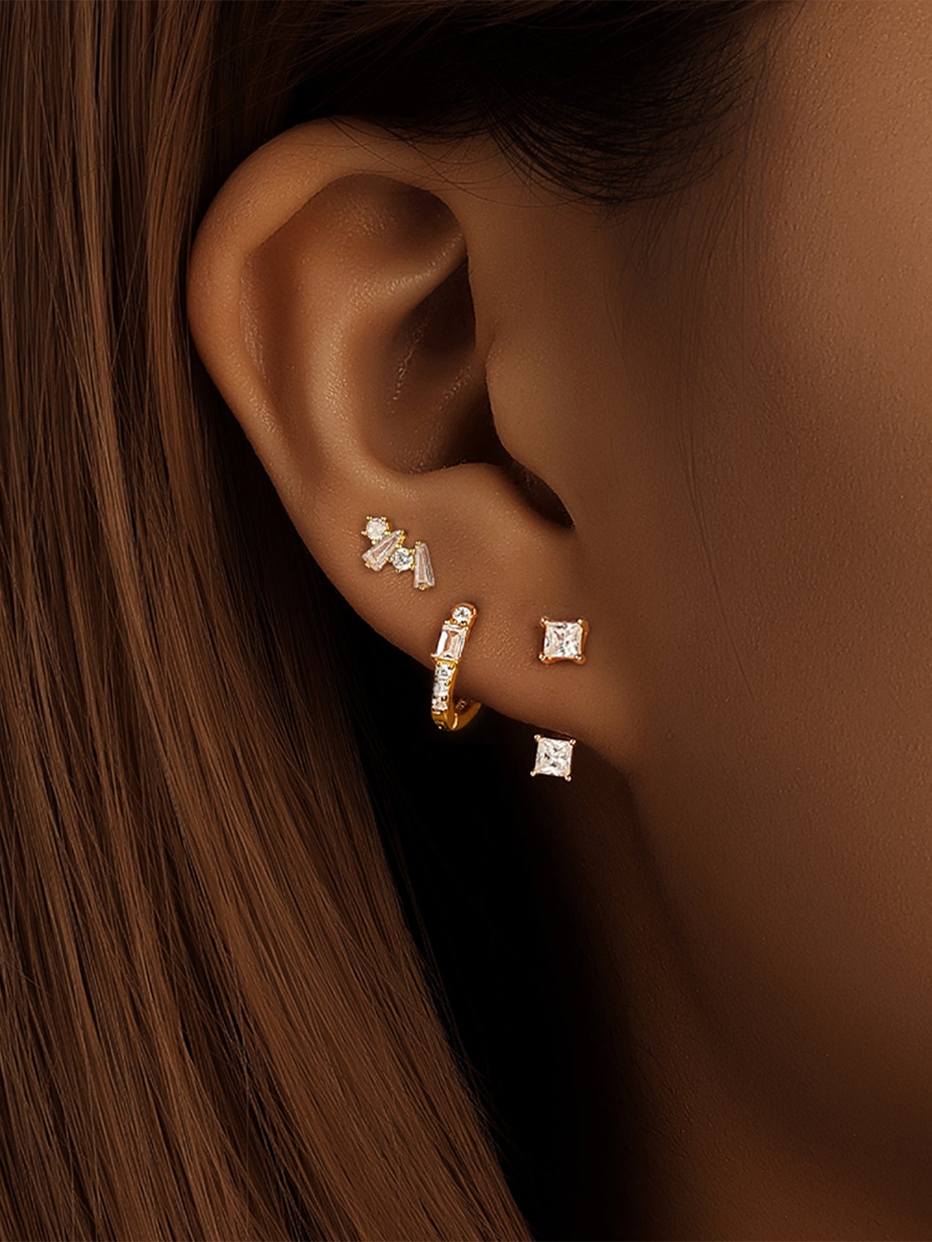 925 Sterling Silver Geometric Zircon Huggie Earring Set