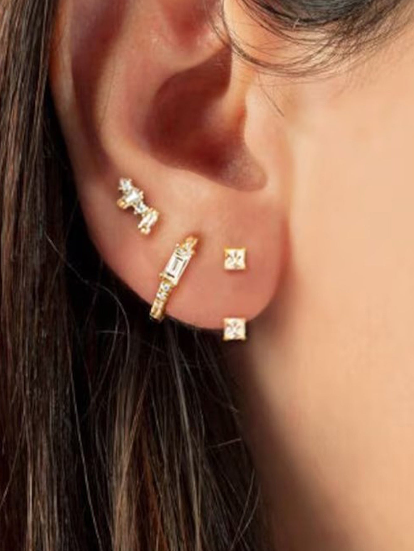 925 Sterling Silver Geometric Zircon Huggie Earring Set
