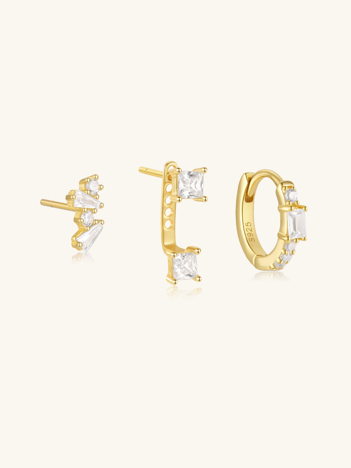 925 Sterling Silver Geometric Zircon Huggie Earring Set