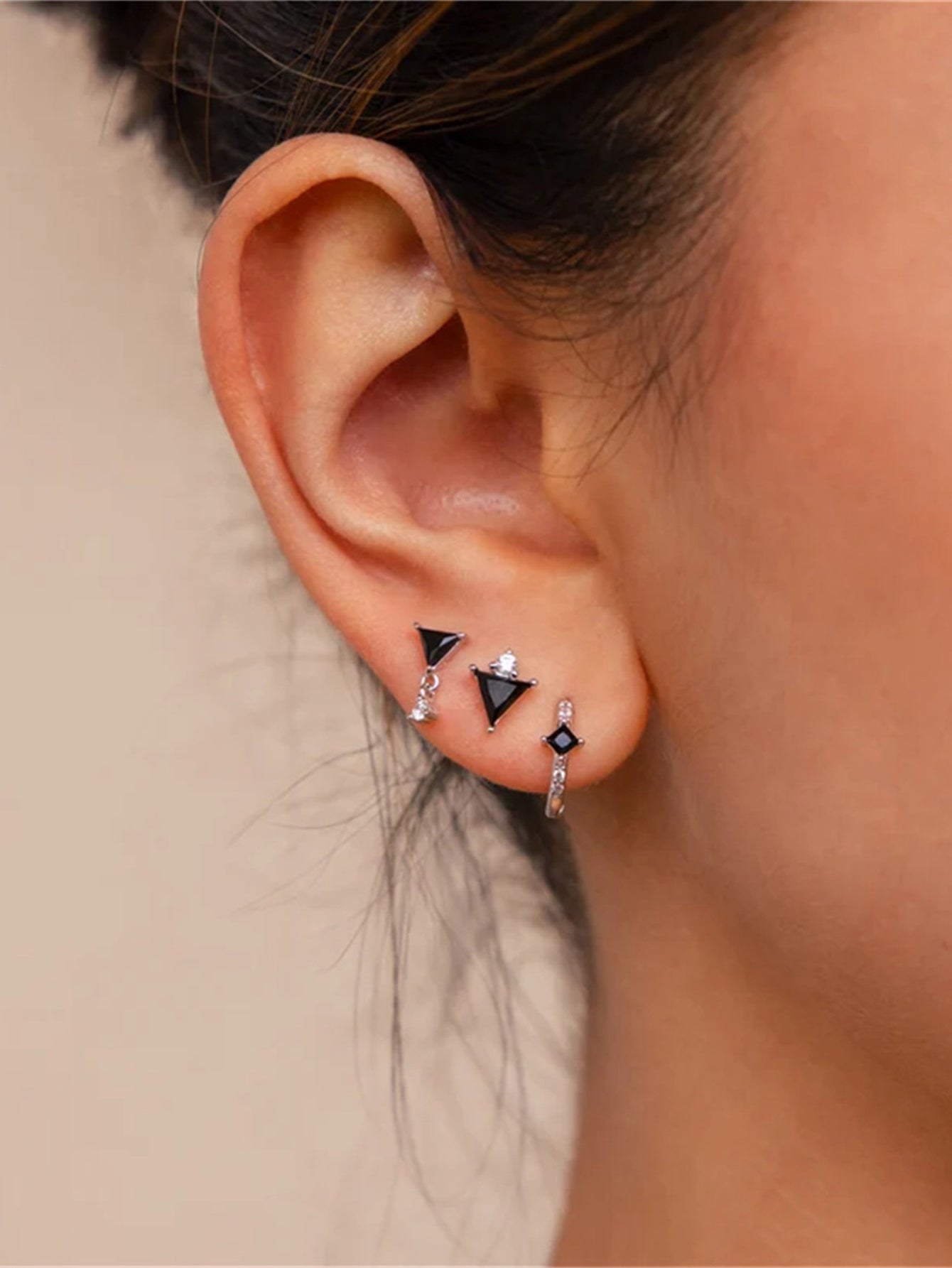 925 Sterling Silver Black Triangle Zircon Earring Set