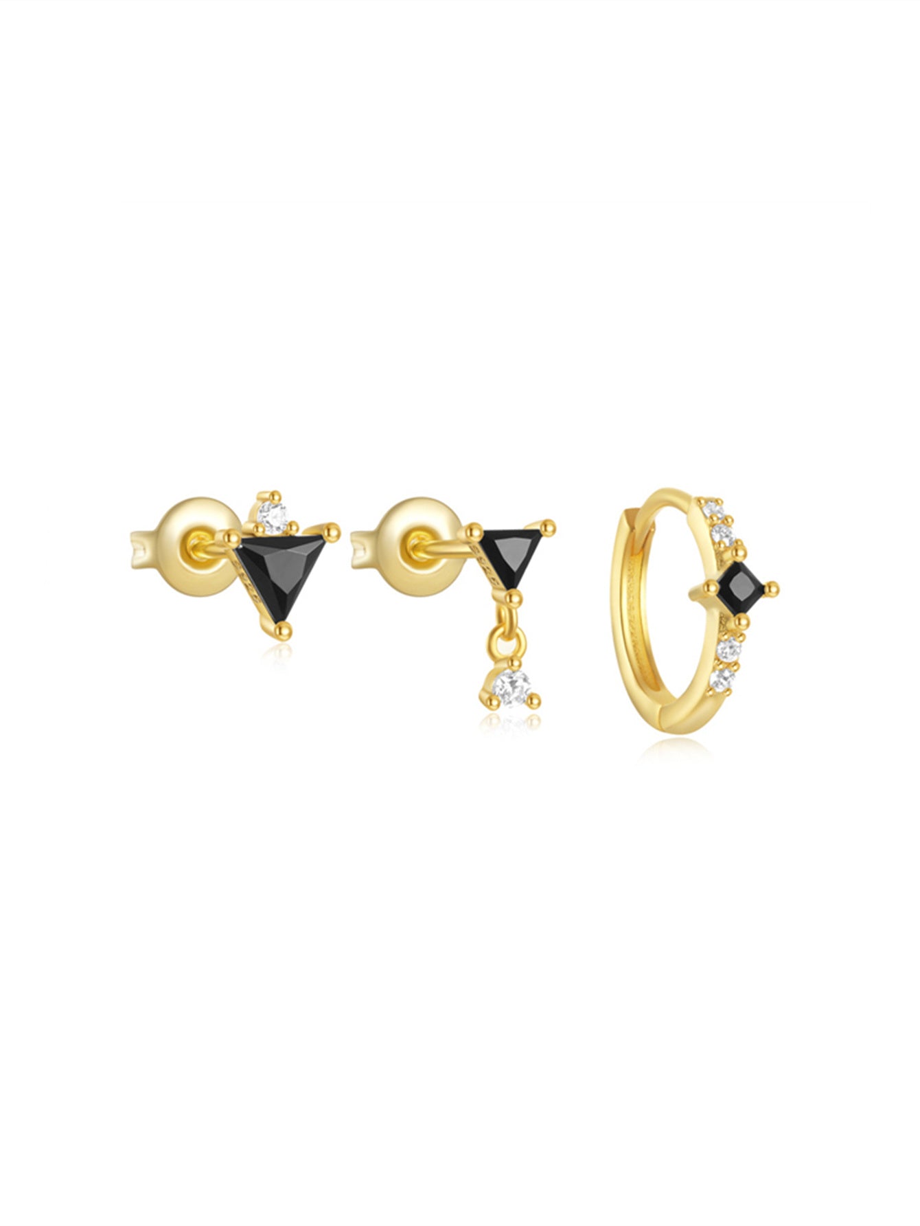 925 Sterling Silver Black Triangle Zircon Earring Set