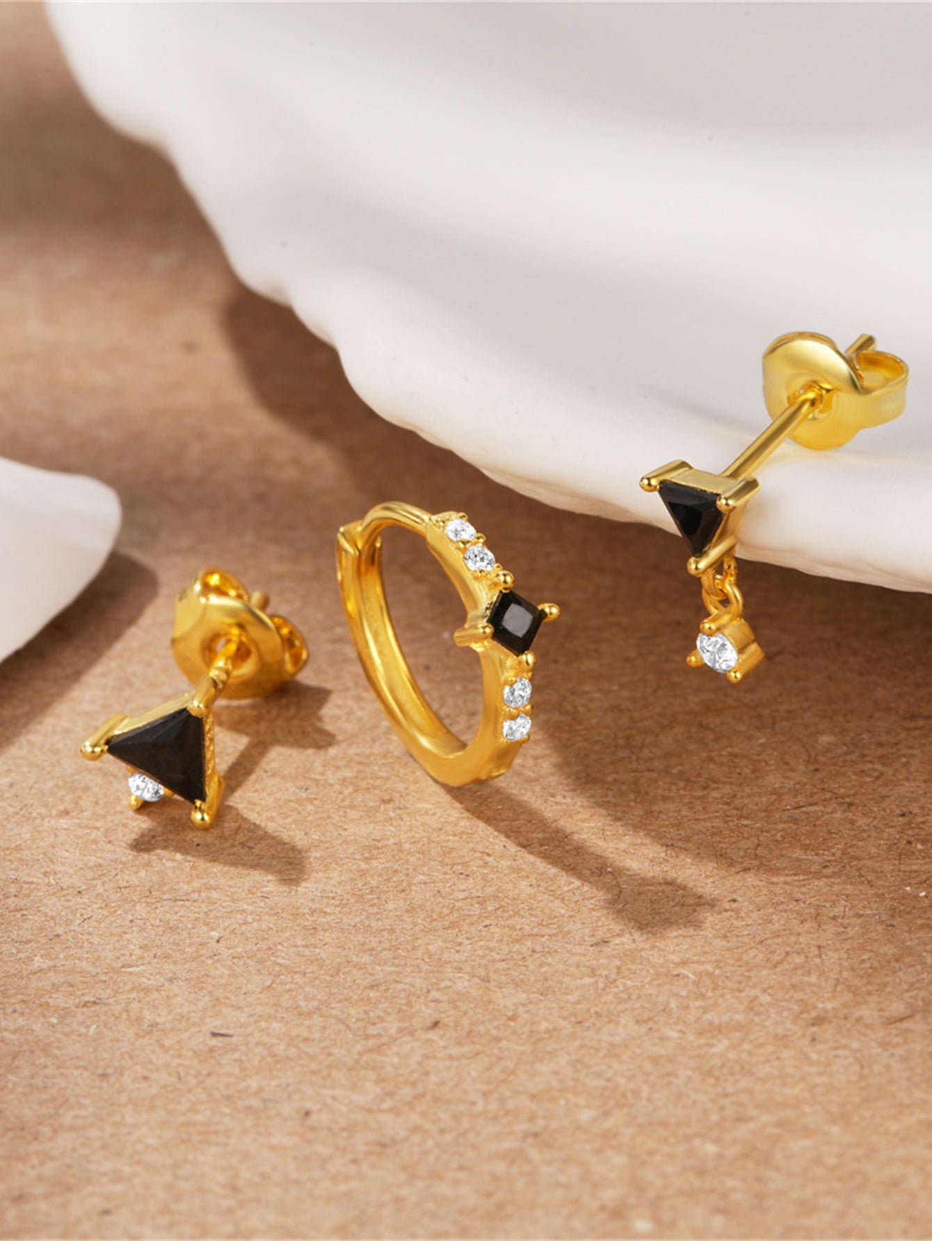 925 Sterling Silver Black Triangle Zircon Earring Set