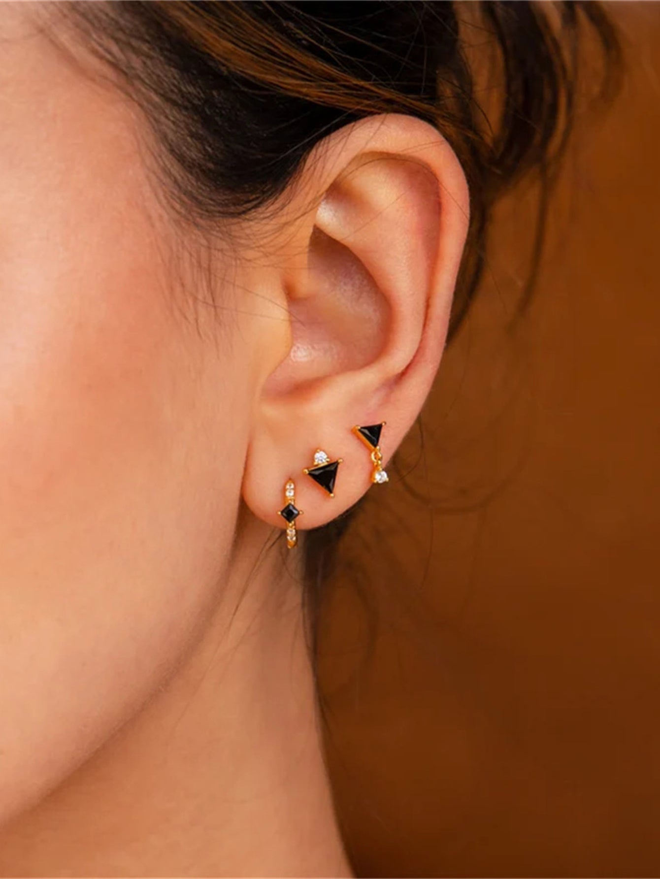 925 Sterling Silver Black Triangle Zircon Earring Set