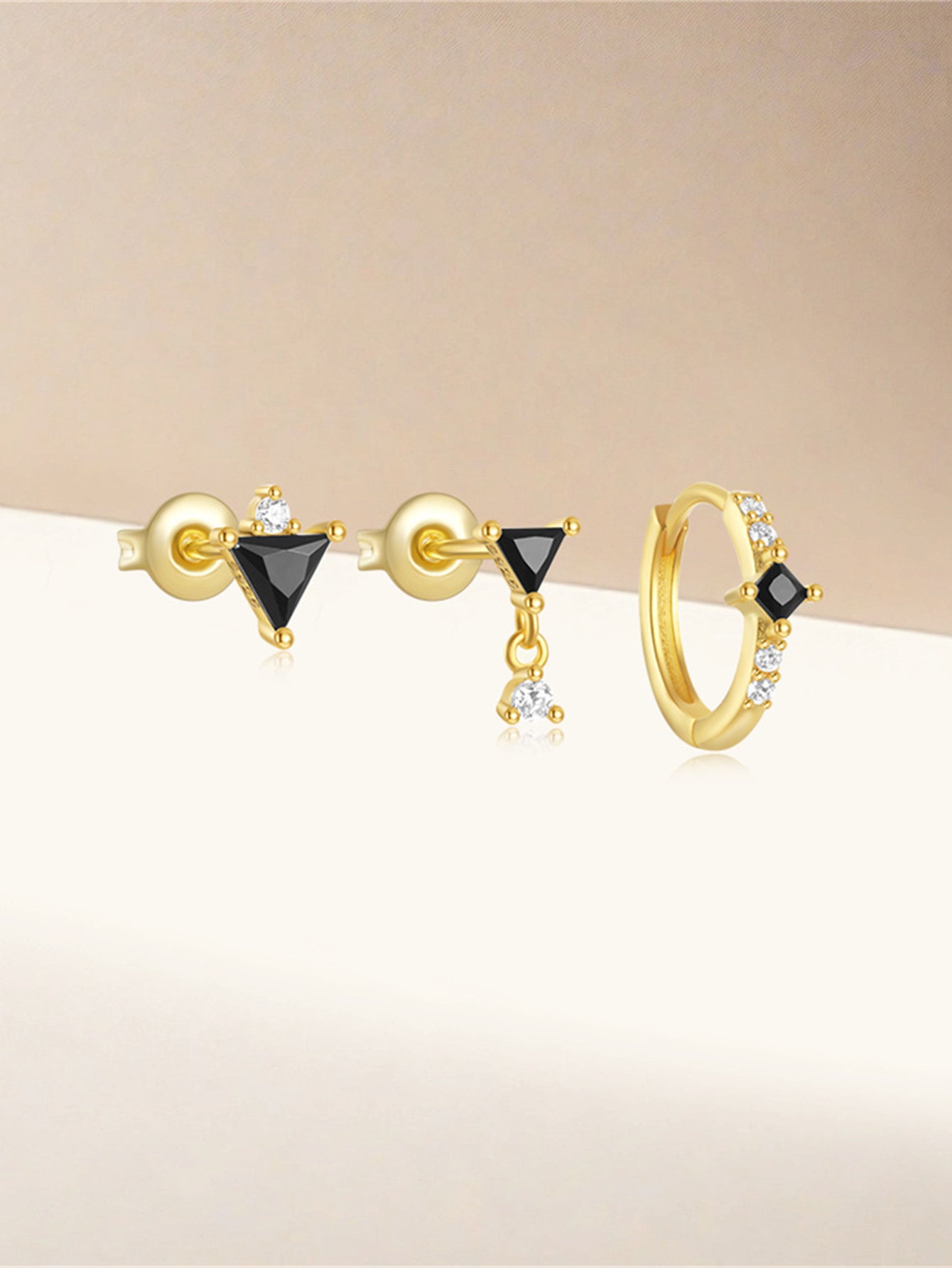 925 Sterling Silver Black Triangle Zircon Earring Set