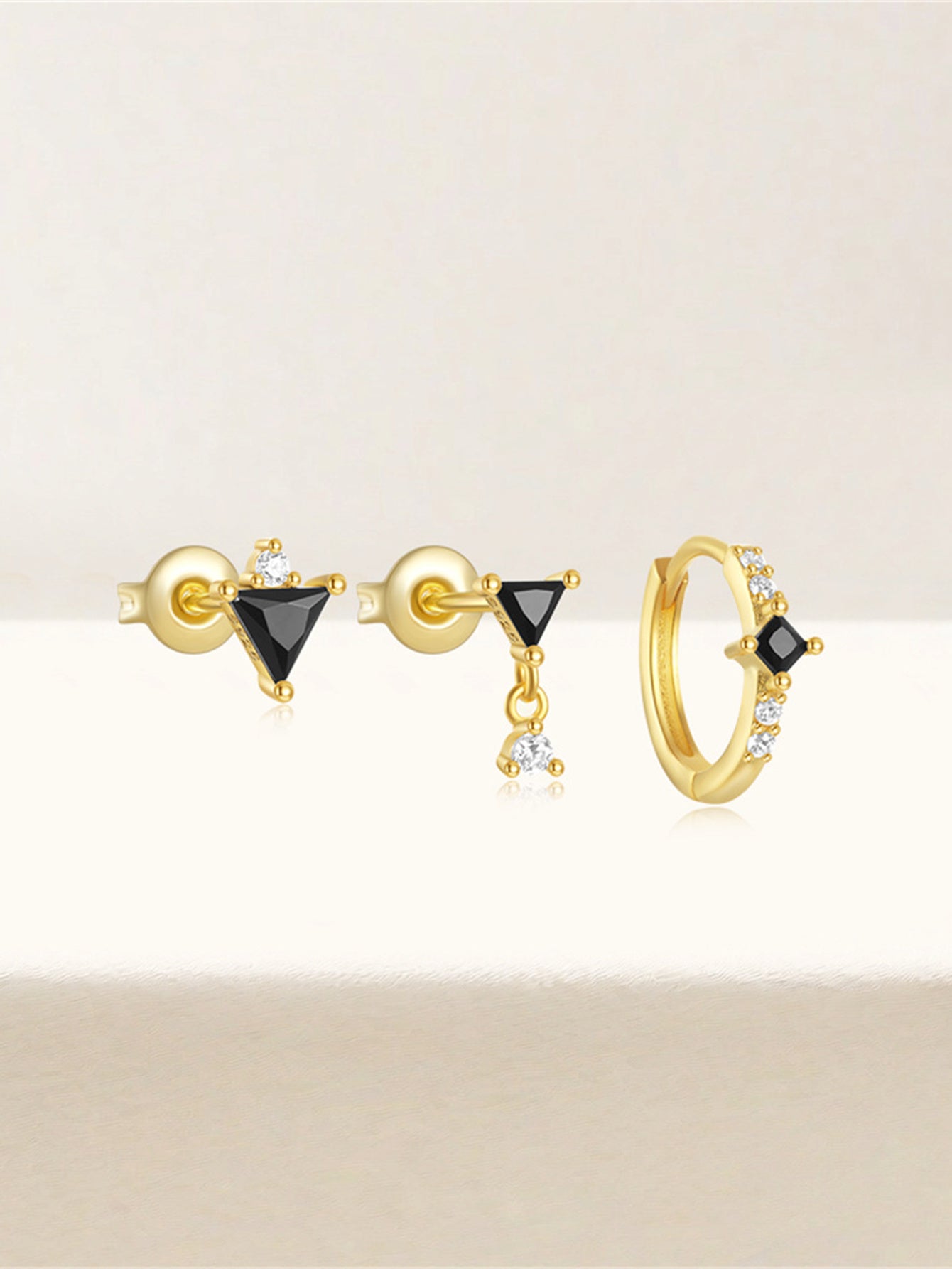 925 Sterling Silver Black Triangle Zircon Earring Set