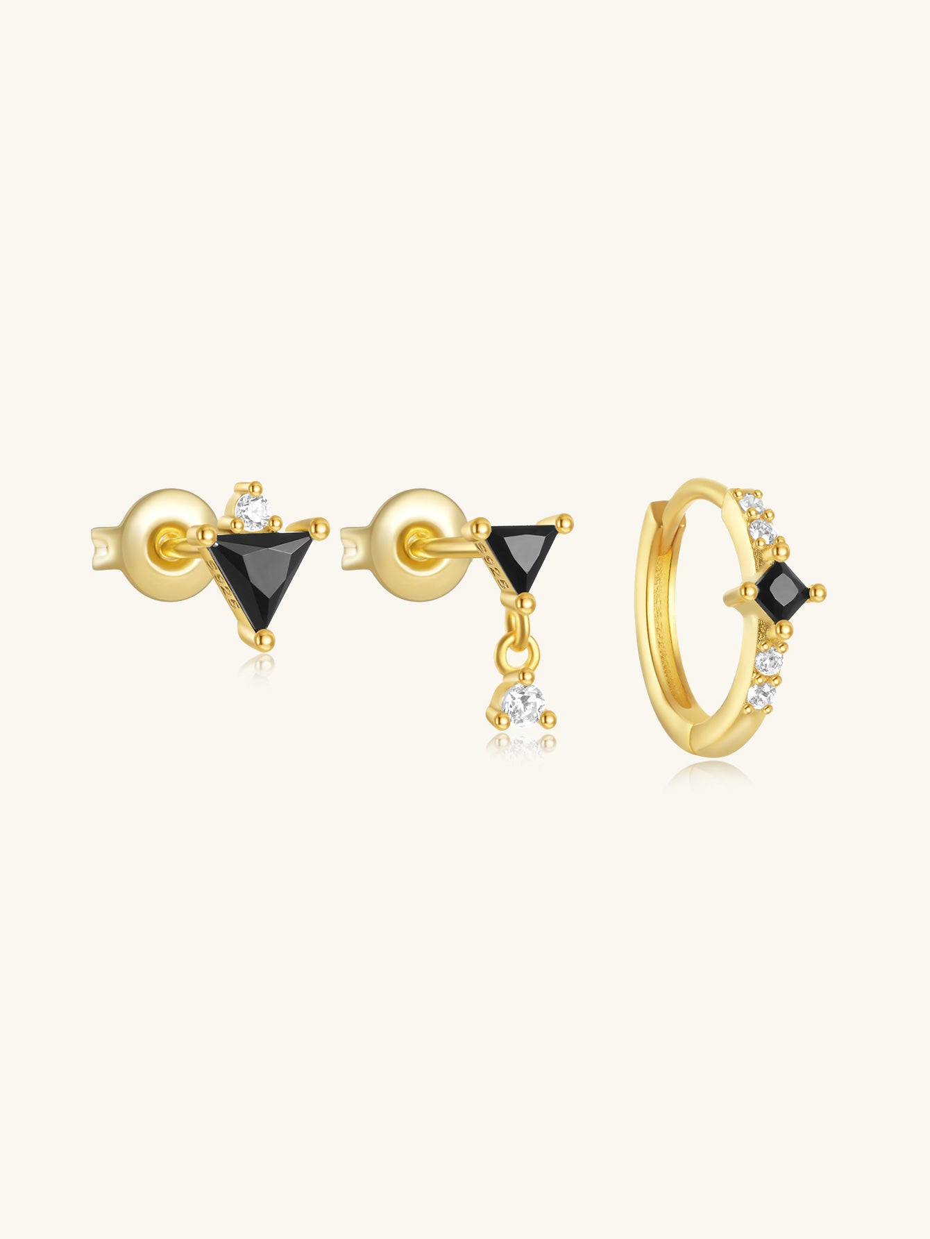925 Sterling Silver Black Triangle Zircon Earring Set