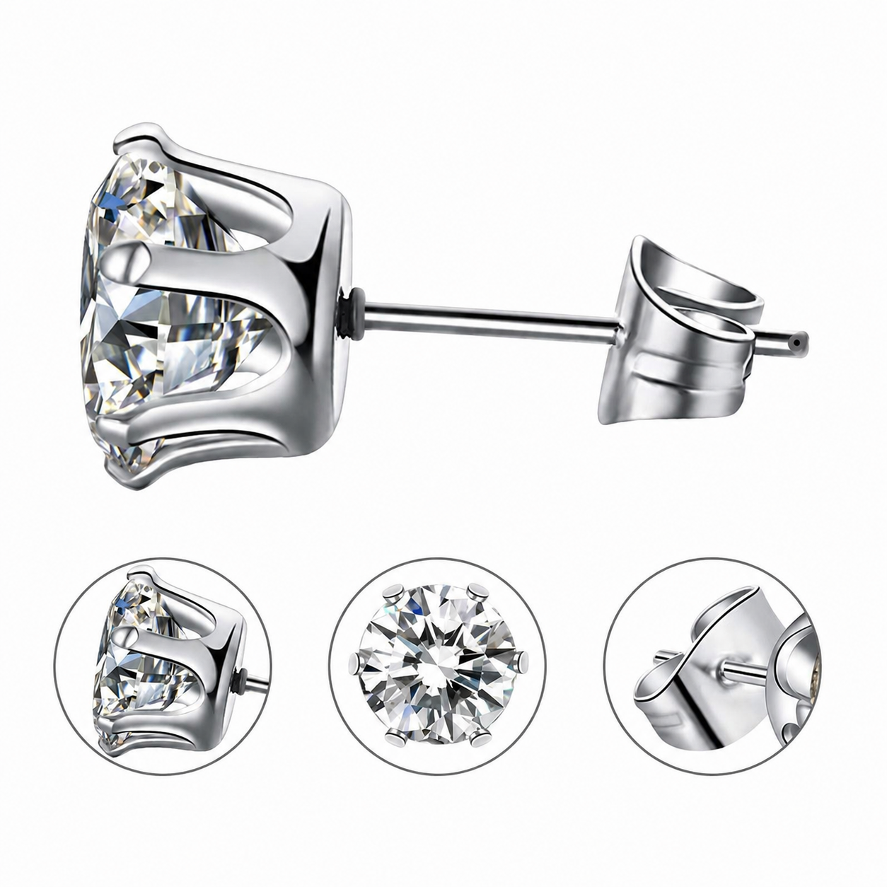 Titanium Round Zirconia Stud Earrings