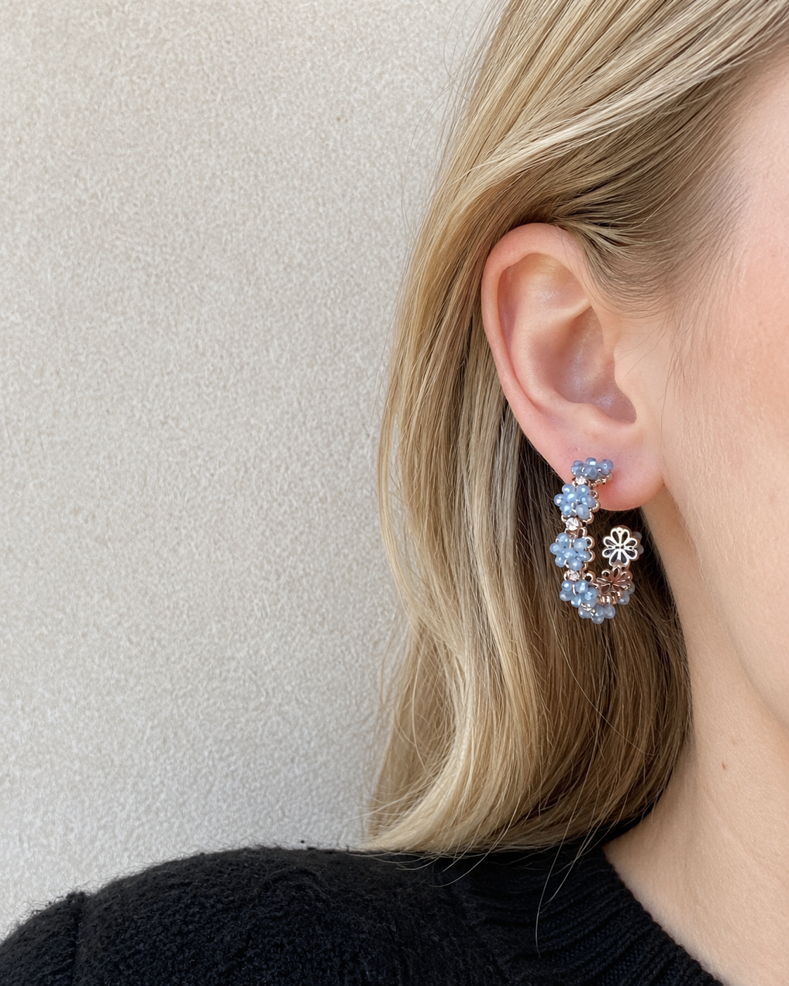 Titanium Elegant Crystal Floral Hoop Earrings