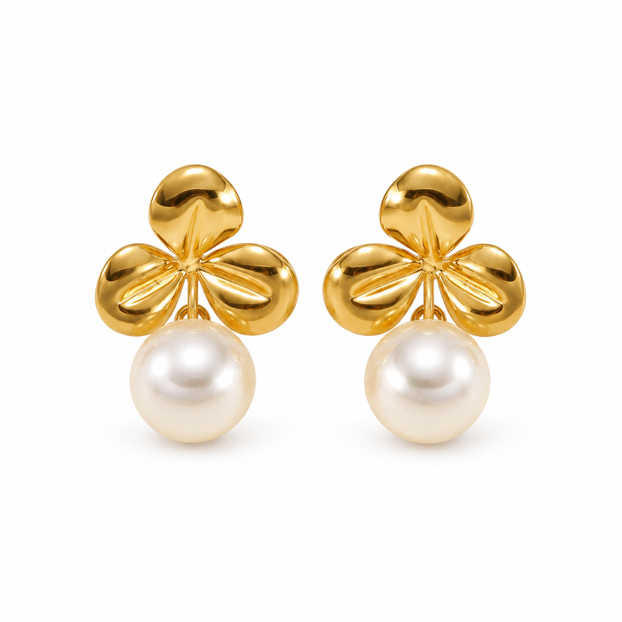 Elegant Titanium Pearl Floral Drop Earrings