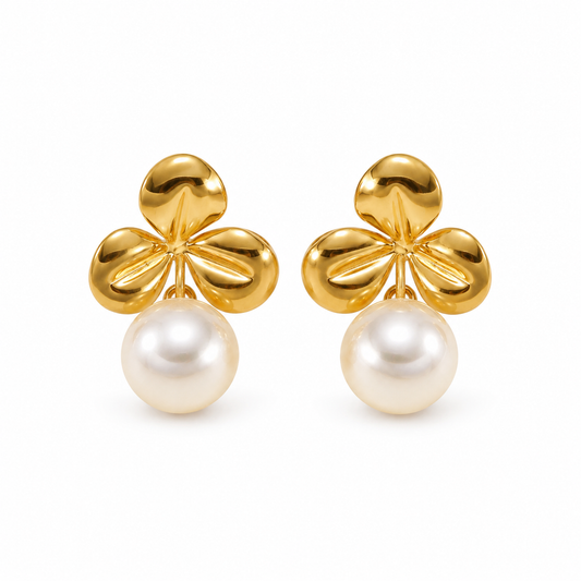 Elegant Titanium Pearl Floral Drop Earrings