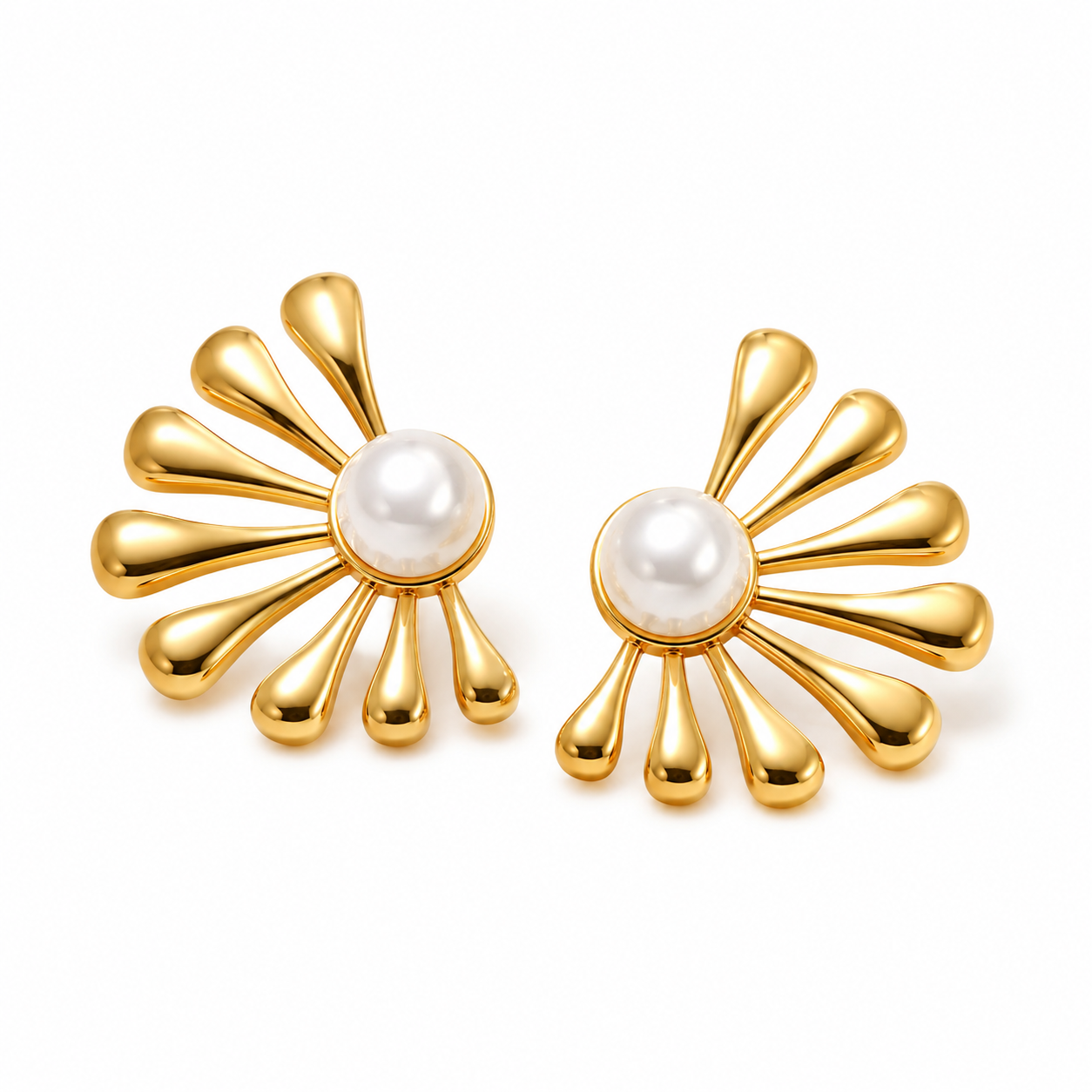 Elegant Titanium Pearl Floral Drop Earrings